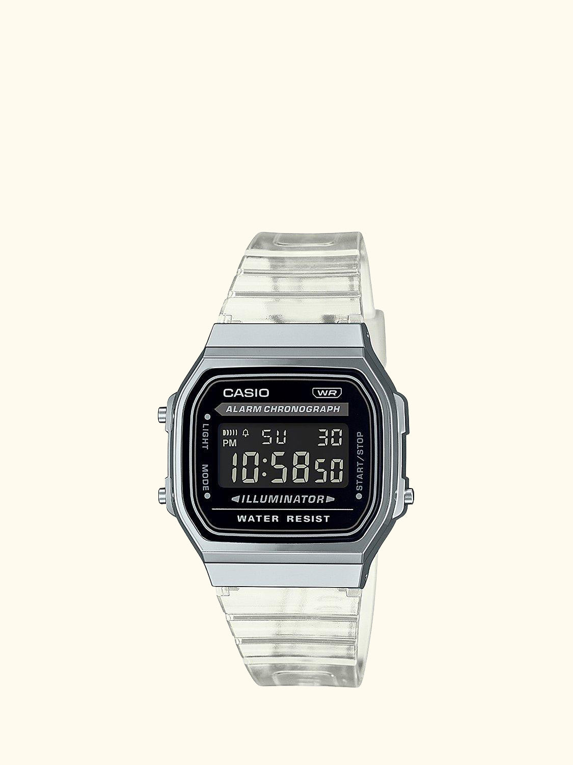 Unisex Retro Digital Resin Strap Watch, Clear/Black A168XES-1BEF