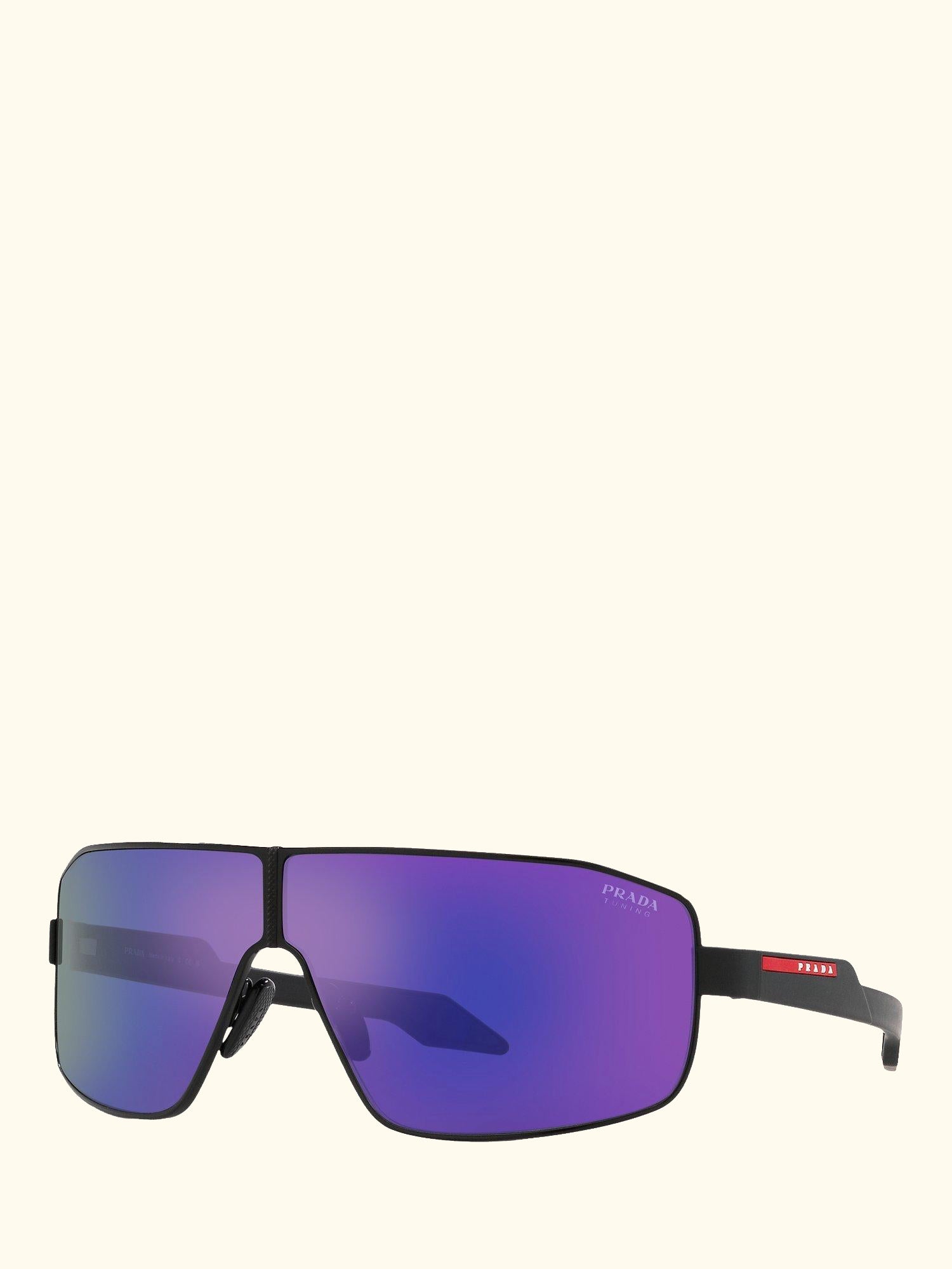 PS 54YS Men's Irregular Sunglasses, Black Rubber/Mirror Purple