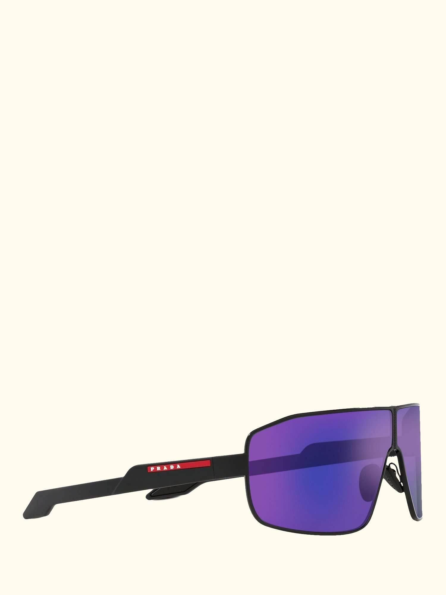 PS 54YS Men's Irregular Sunglasses, Black Rubber/Mirror Purple