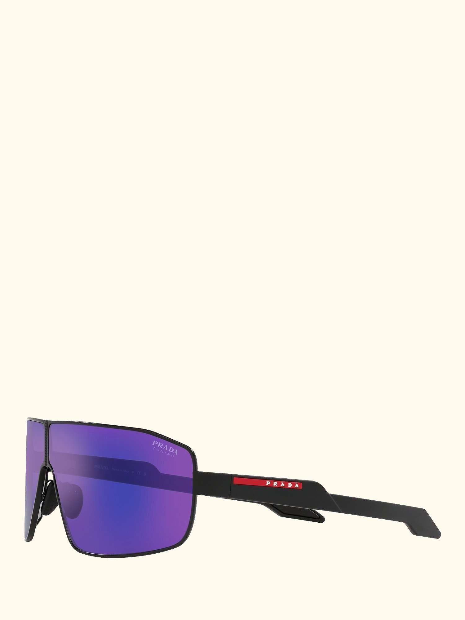 PS 54YS Men's Irregular Sunglasses, Black Rubber/Mirror Purple