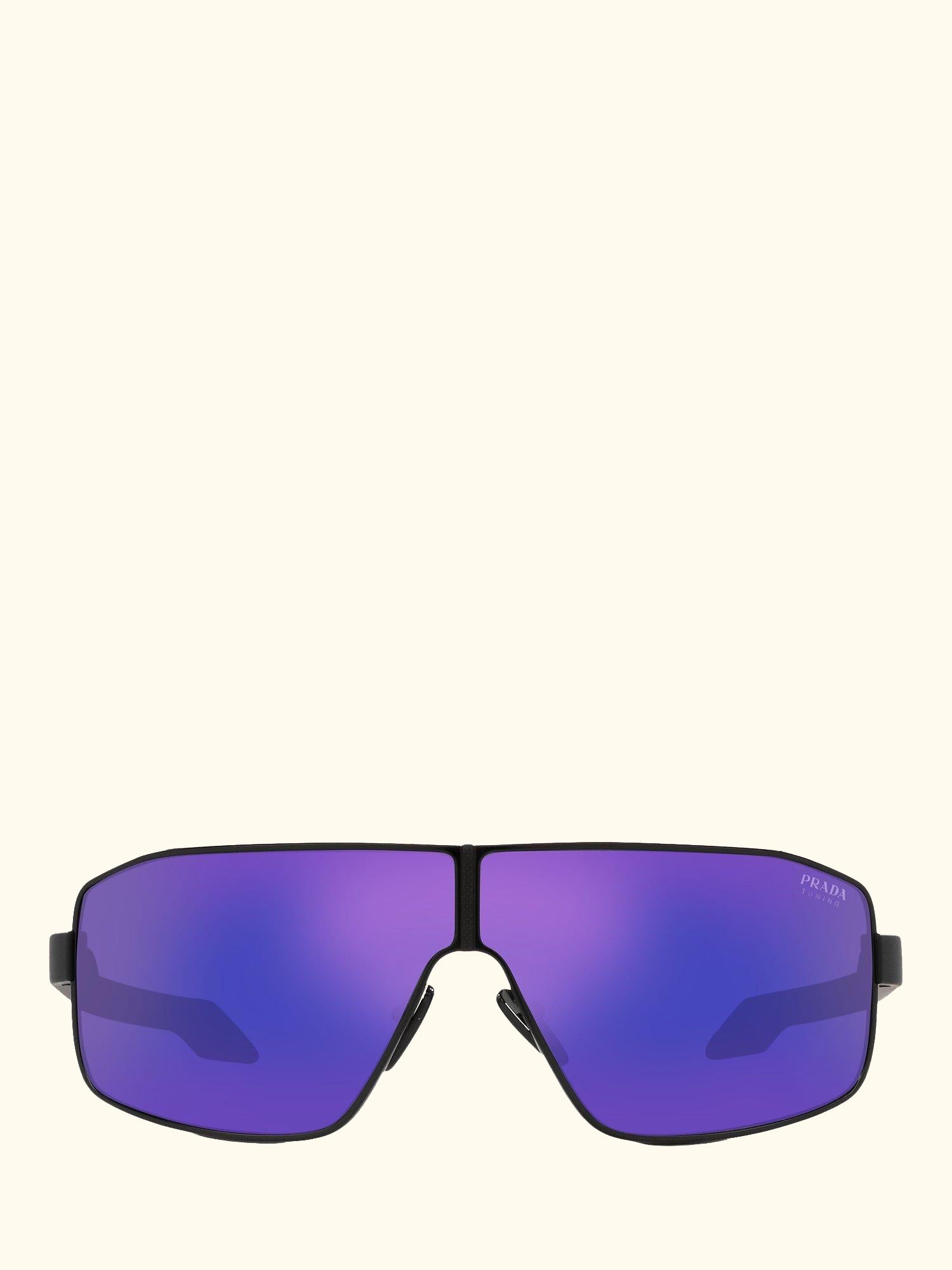 PS 54YS Men's Irregular Sunglasses, Black Rubber/Mirror Purple