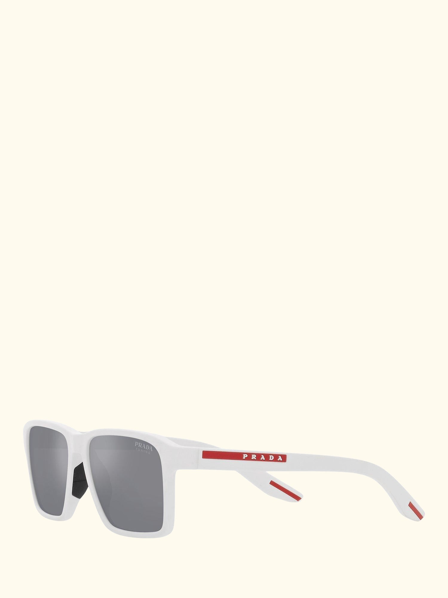 Linea Rossa PS 05YS Men's Rectangluar Sunglasses, White Rubber