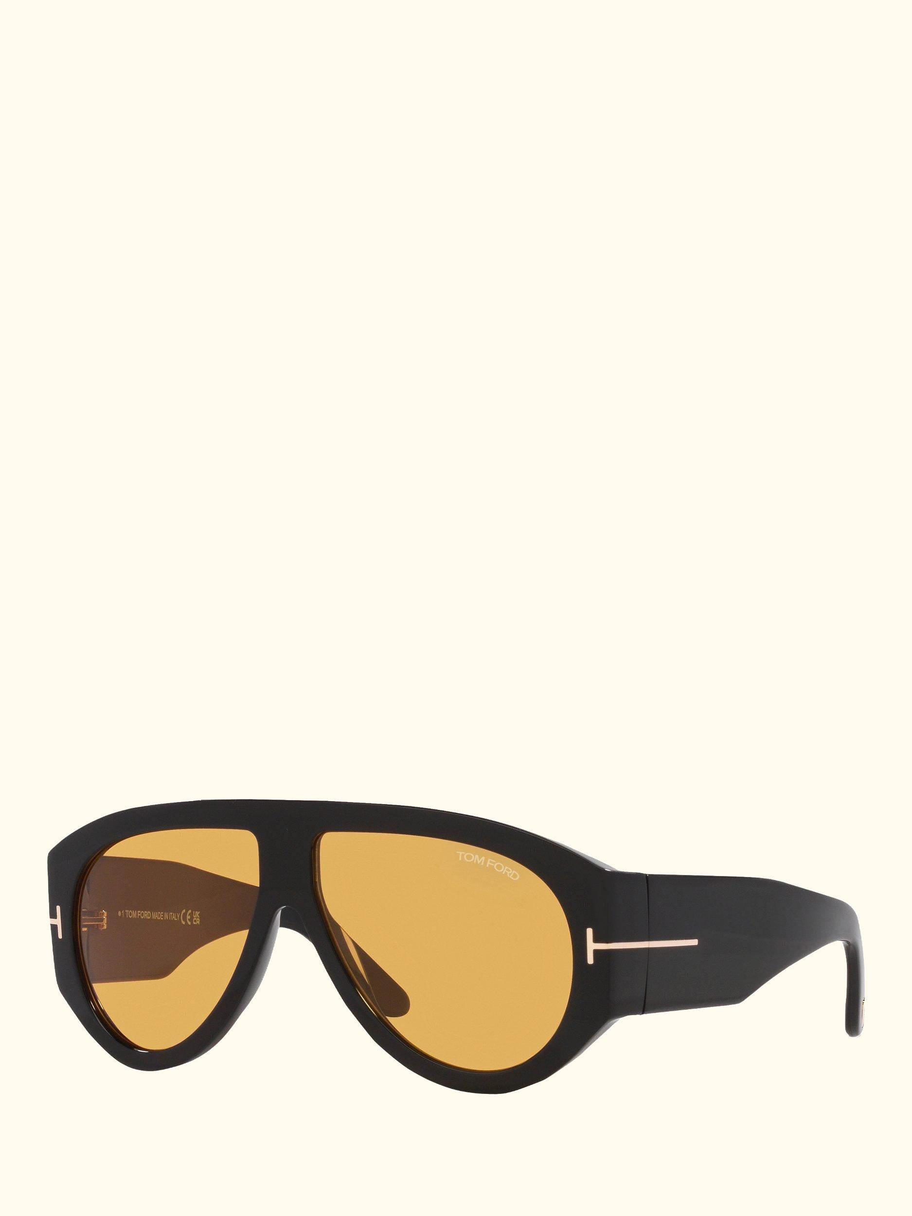 FT1044 Men's Aviator Sunglasses, Shiny Black/Yellow
