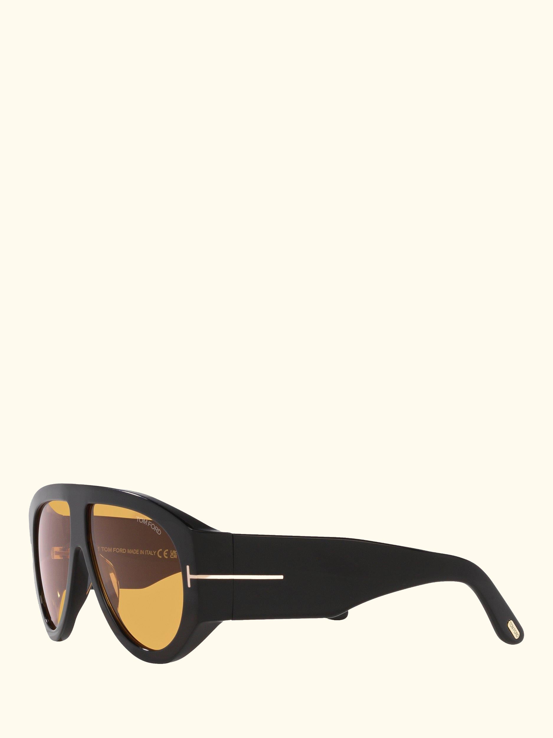 FT1044 Men's Aviator Sunglasses, Shiny Black/Yellow