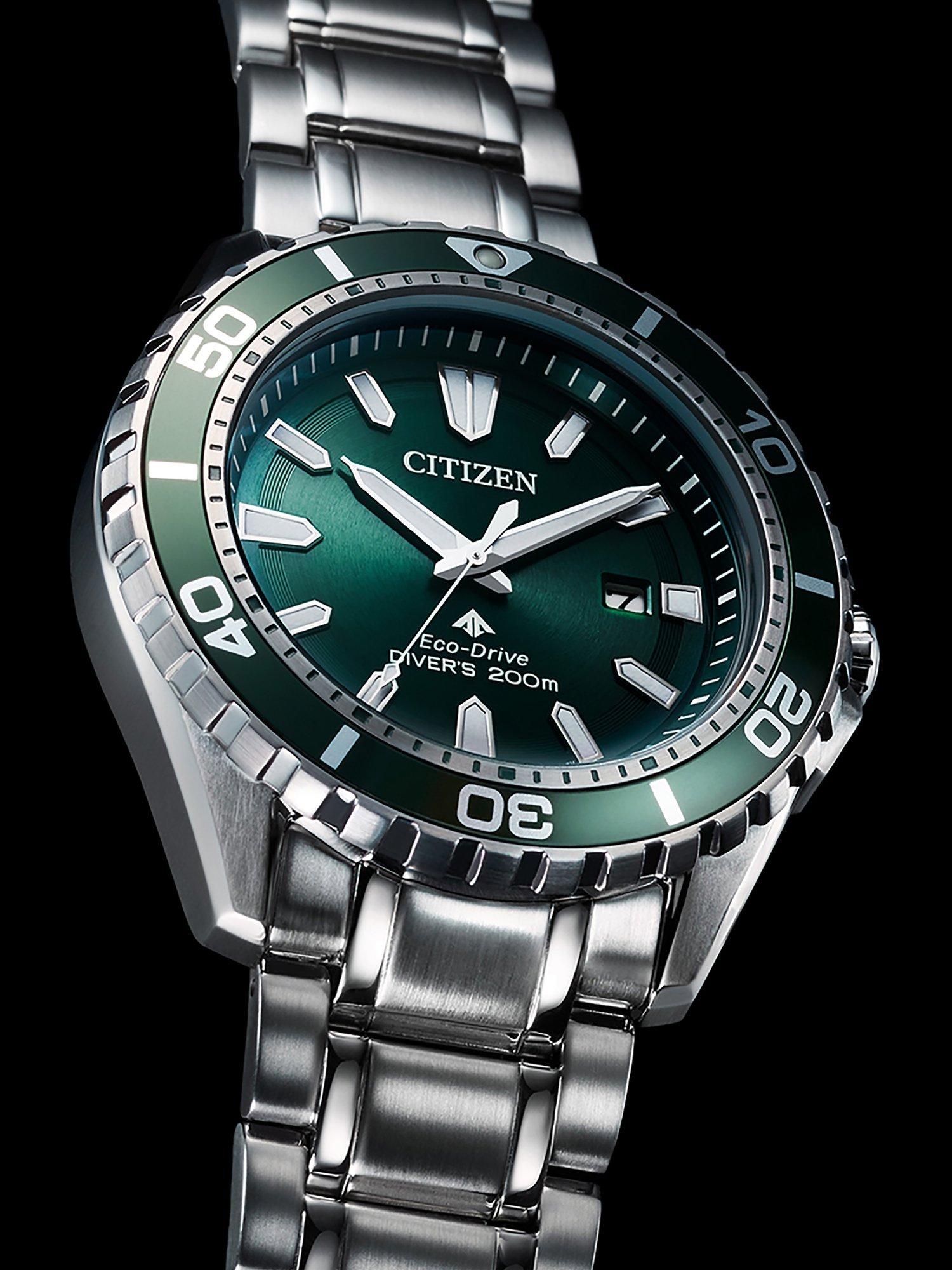 BN0199-53X Men's Promaster Eco-Drive Date Diving Bracelet Strap Watch, Silver/Green