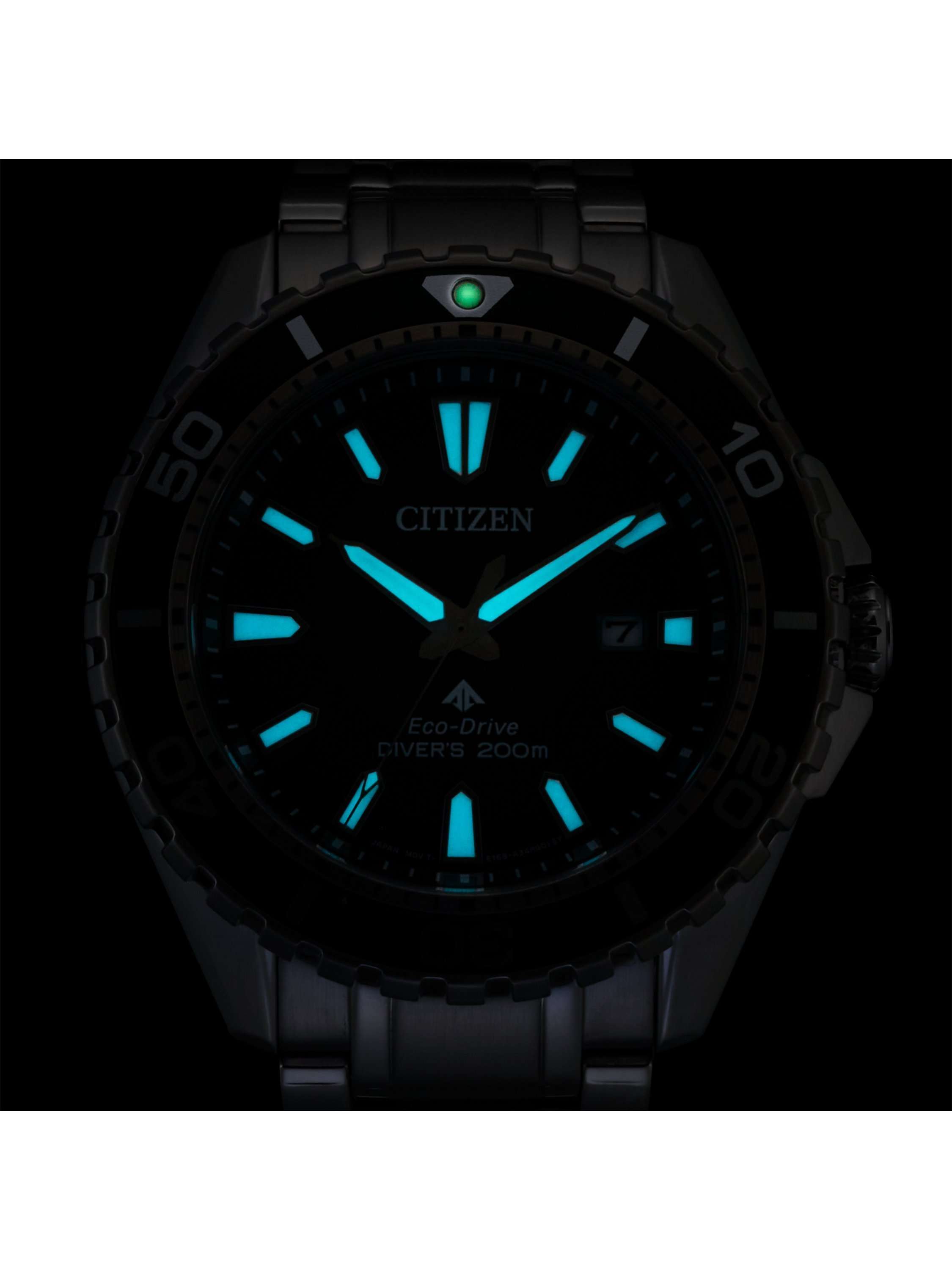 BN0199-53X Men's Promaster Eco-Drive Date Diving Bracelet Strap Watch, Silver/Green