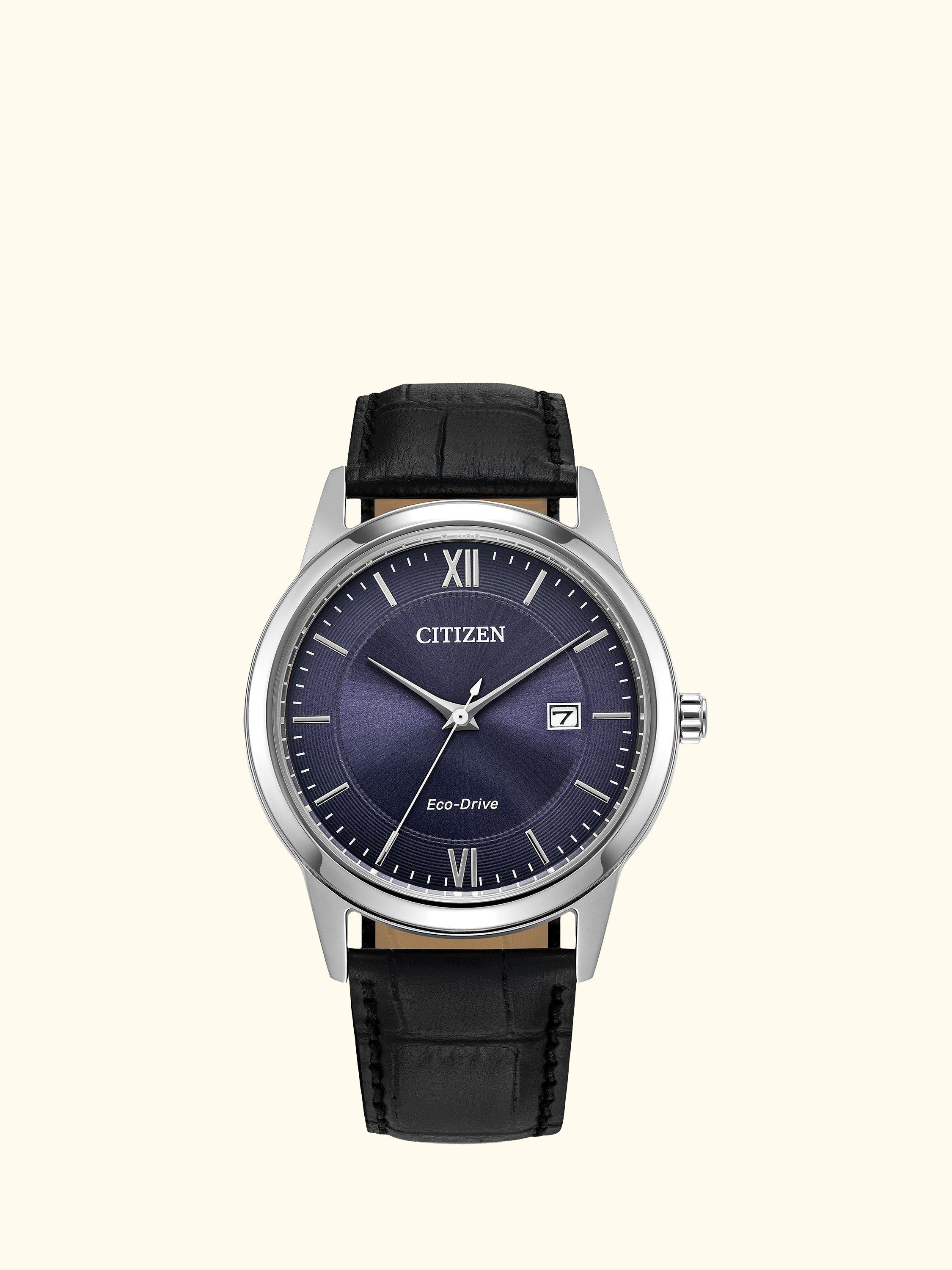 Men's Eco-Drive Date Leather Strap Watch