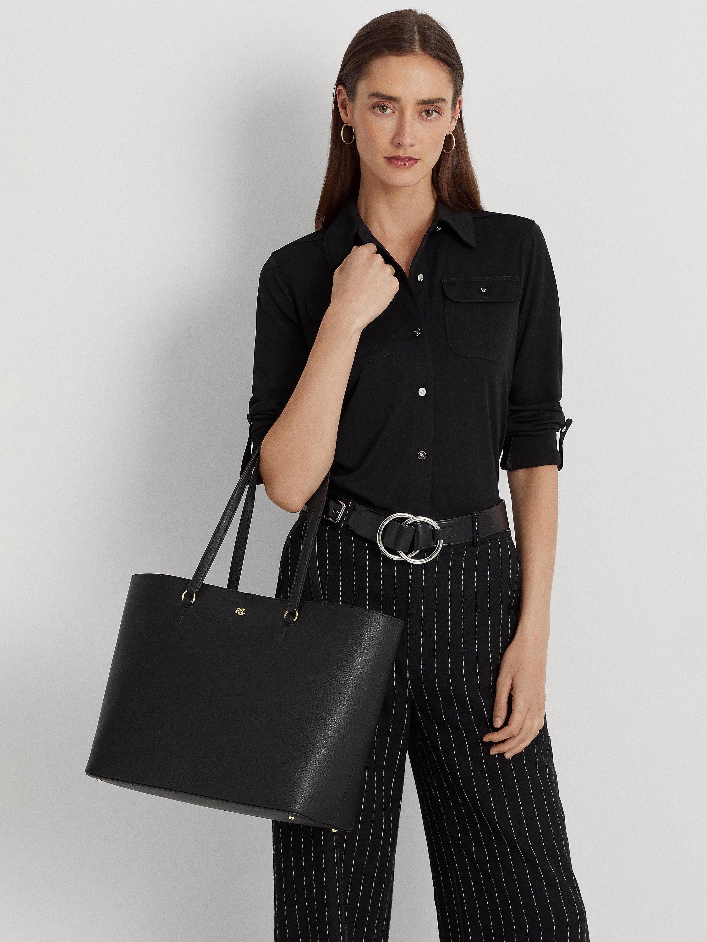 Lauren Ralph Lauren Karly Crosshatch Leather Large Tote Bag