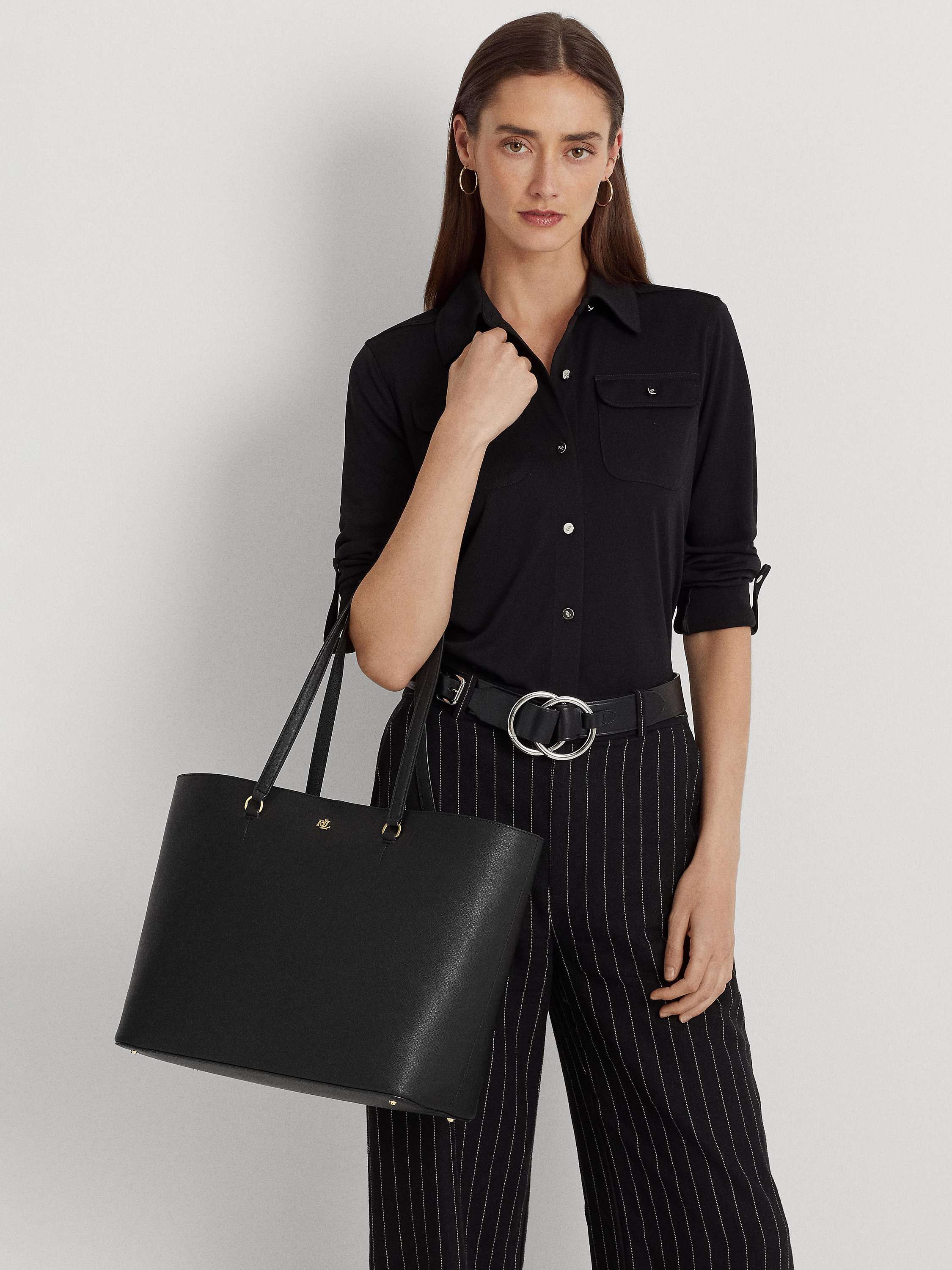Lauren Ralph Lauren Karly Crosshatch Leather Large Tote Bag