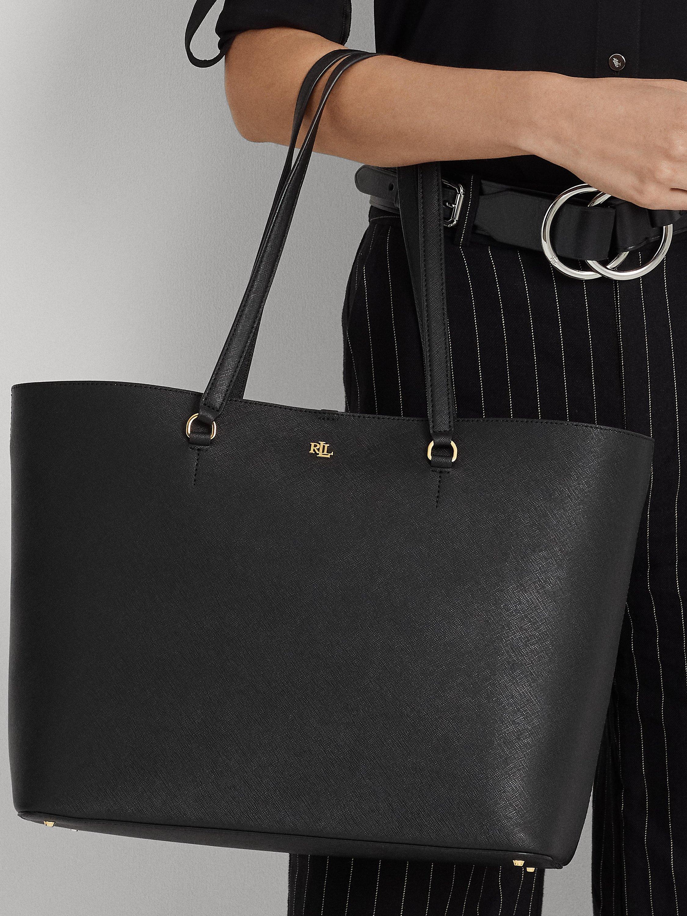 Lauren Ralph Lauren Karly Crosshatch Leather Large Tote Bag