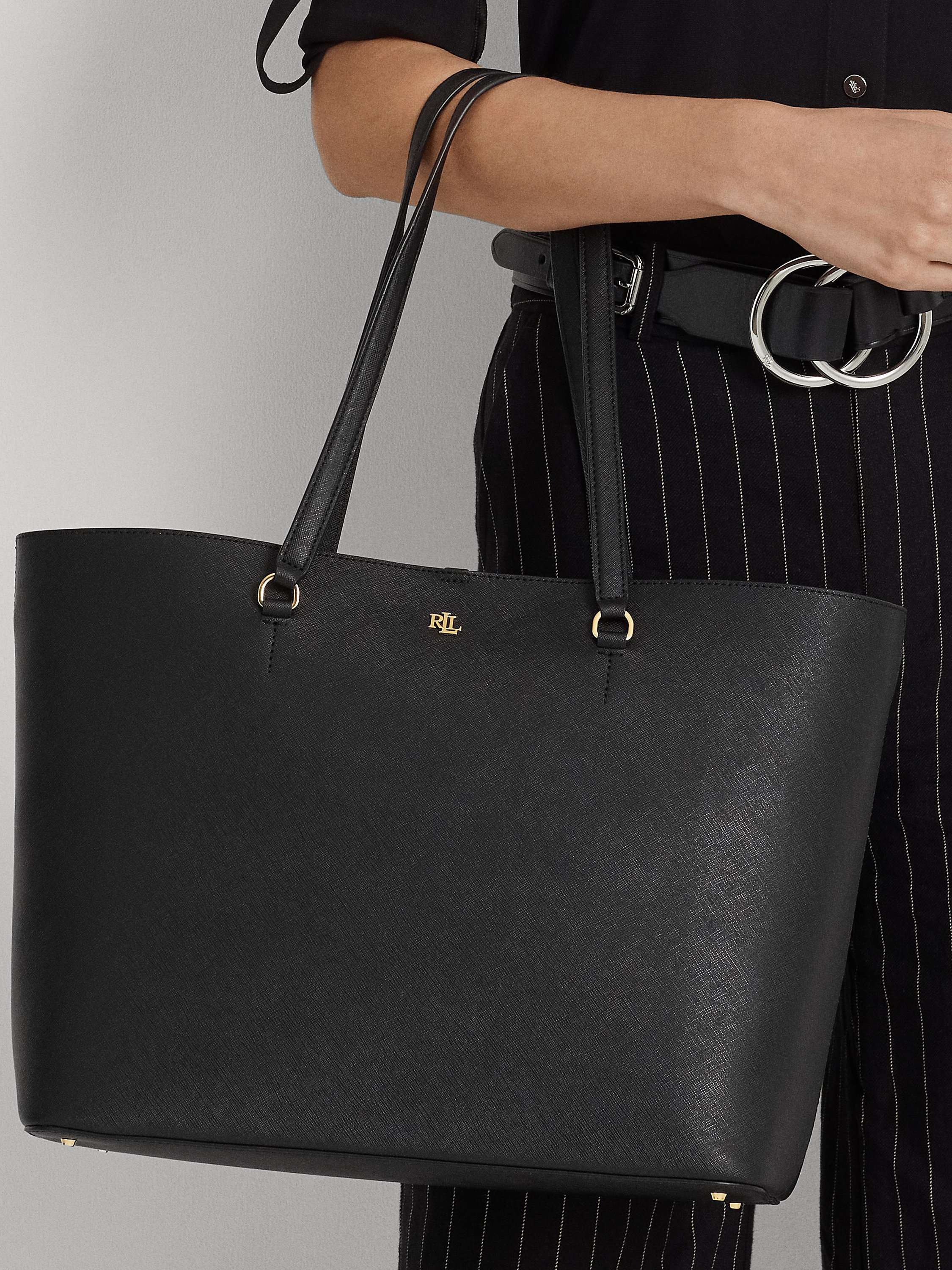 Lauren Ralph Lauren Karly Crosshatch Leather Large Tote Bag