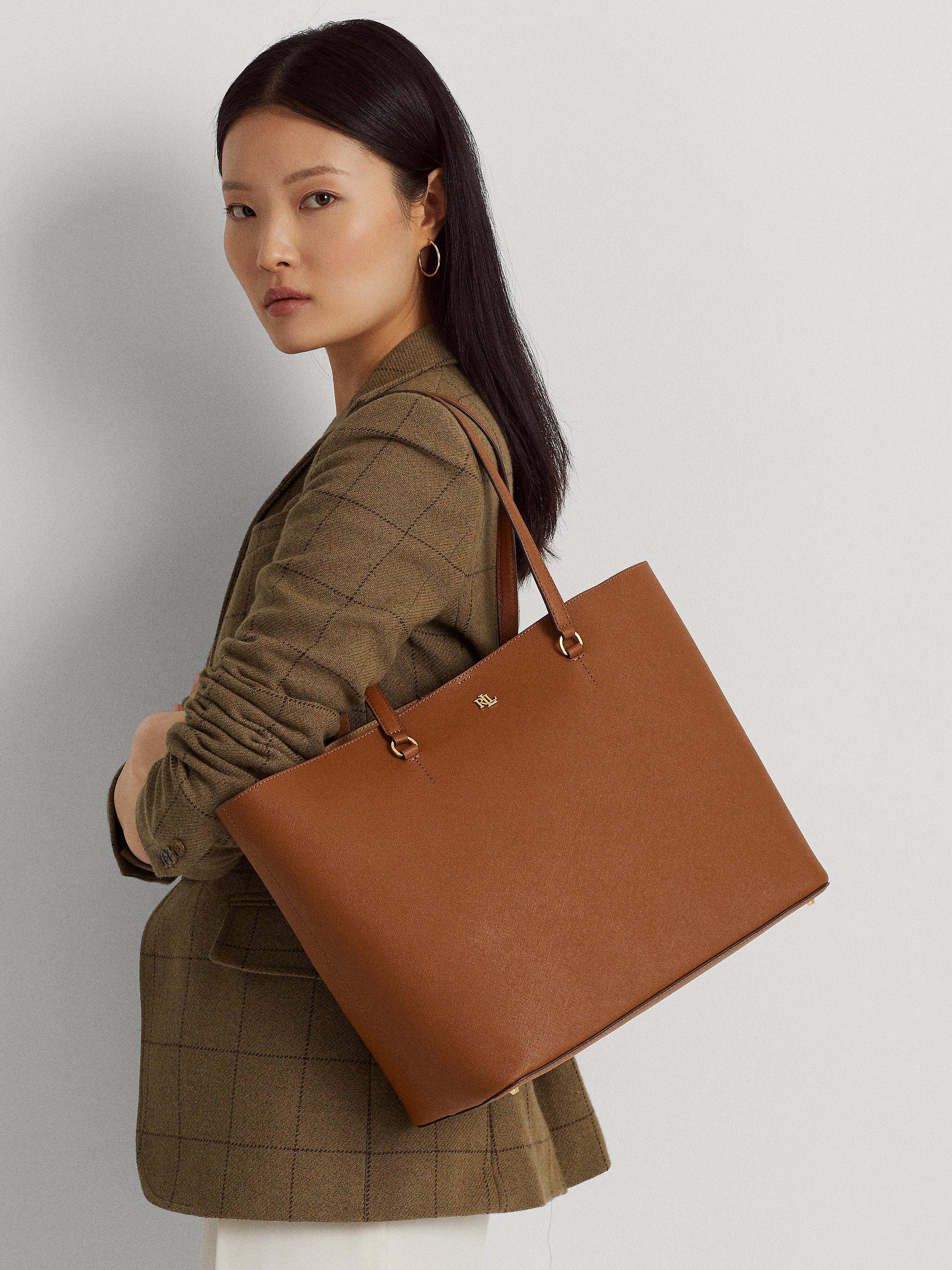 Lauren Ralph Lauren Karly Crosshatch Leather Large Tote Bag
