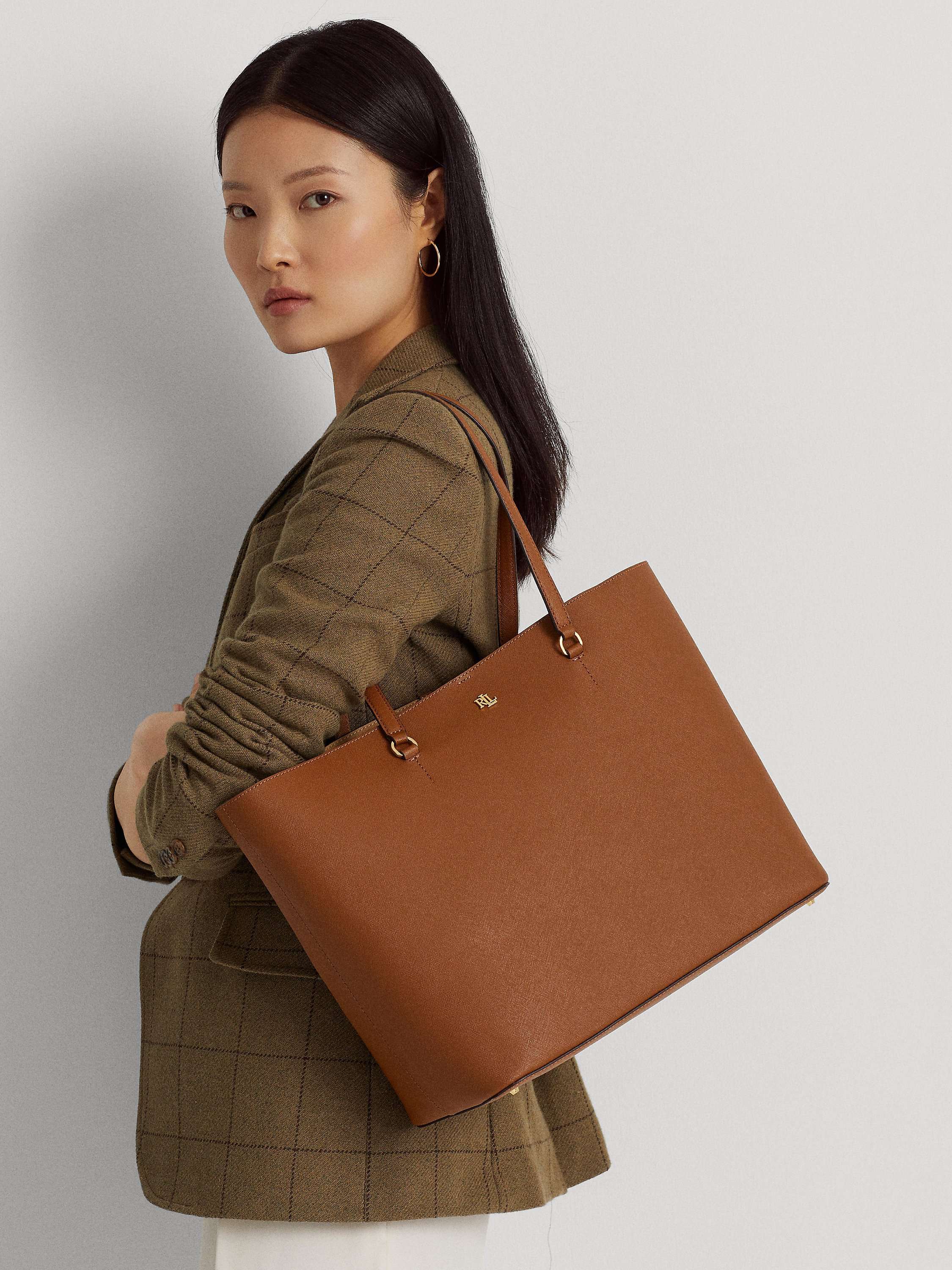 Lauren Ralph Lauren Karly Crosshatch Leather Large Tote Bag