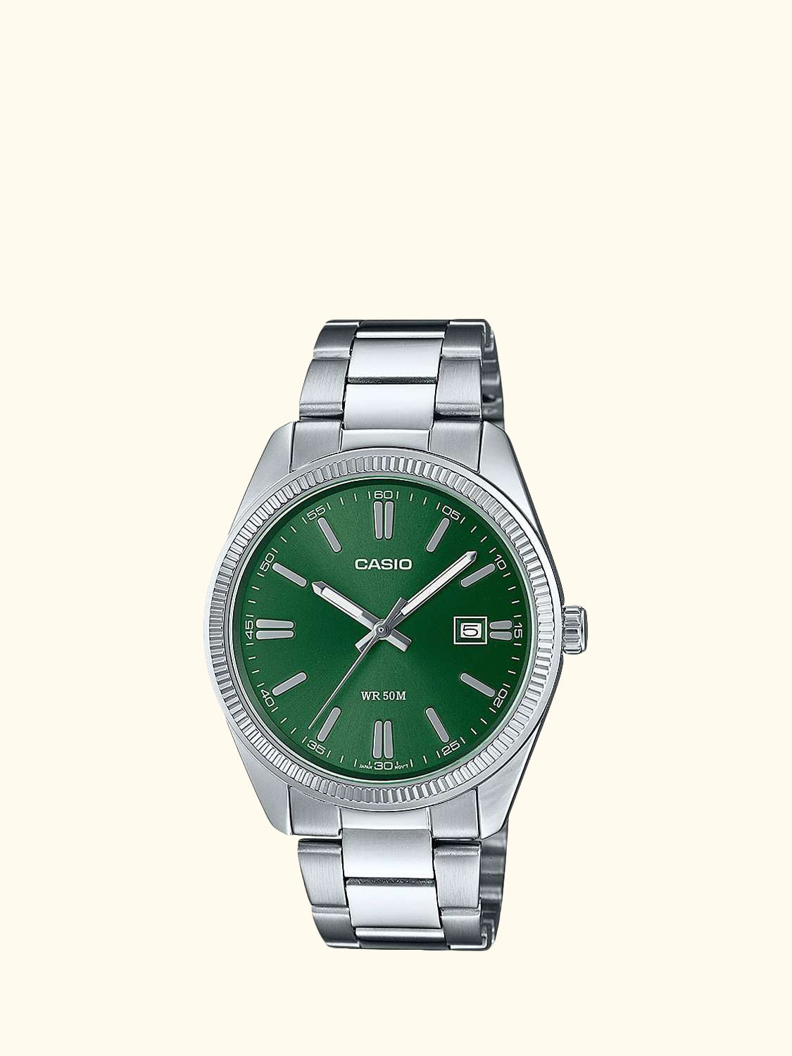 Unisex Vintage Analogue Display Bracelet Strap Watch, Silver/Green MTP-1302PD-3AVEF