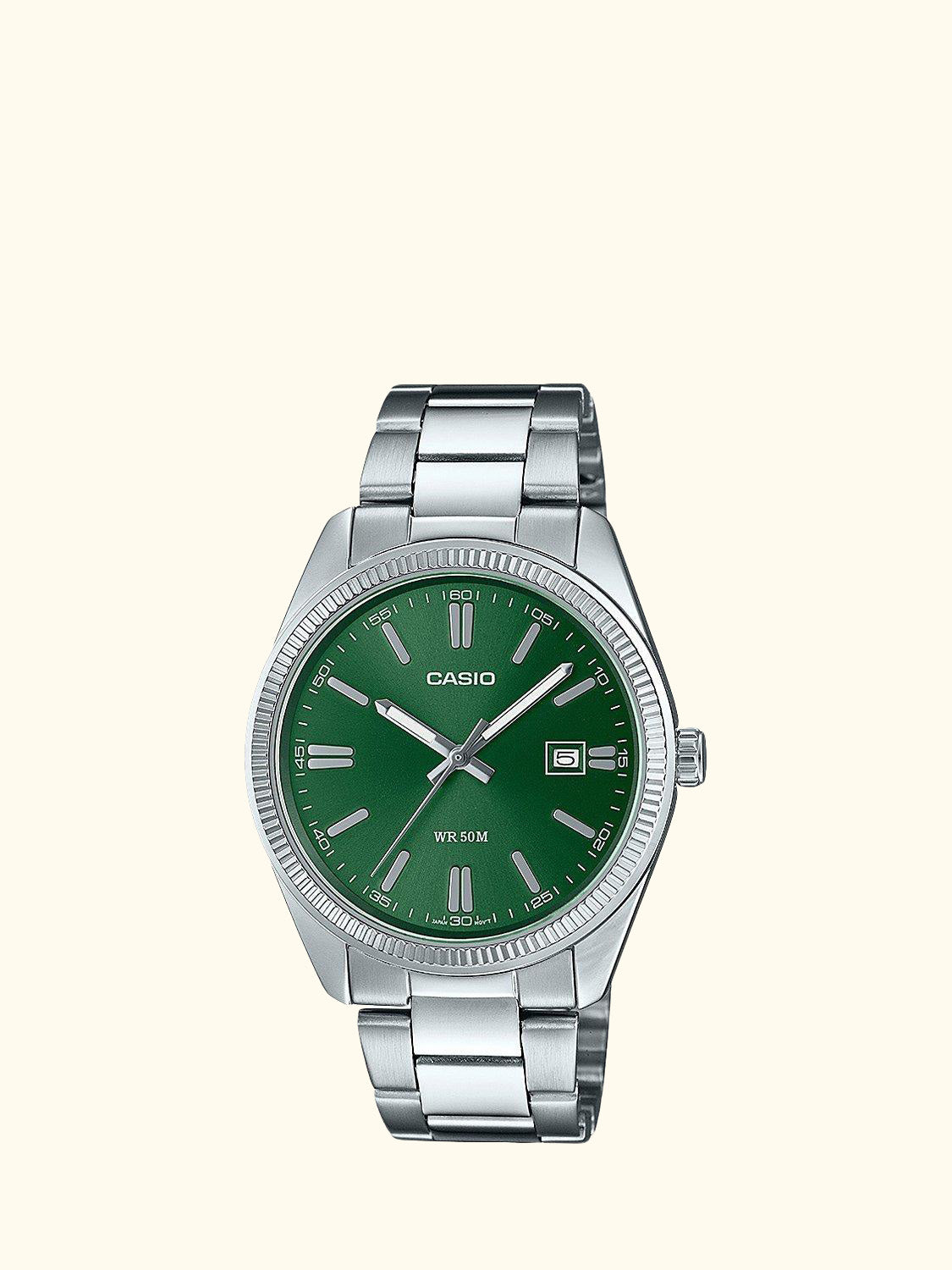 Unisex Vintage Analogue Display Bracelet Strap Watch, Silver/Green MTP-1302PD-3AVEF