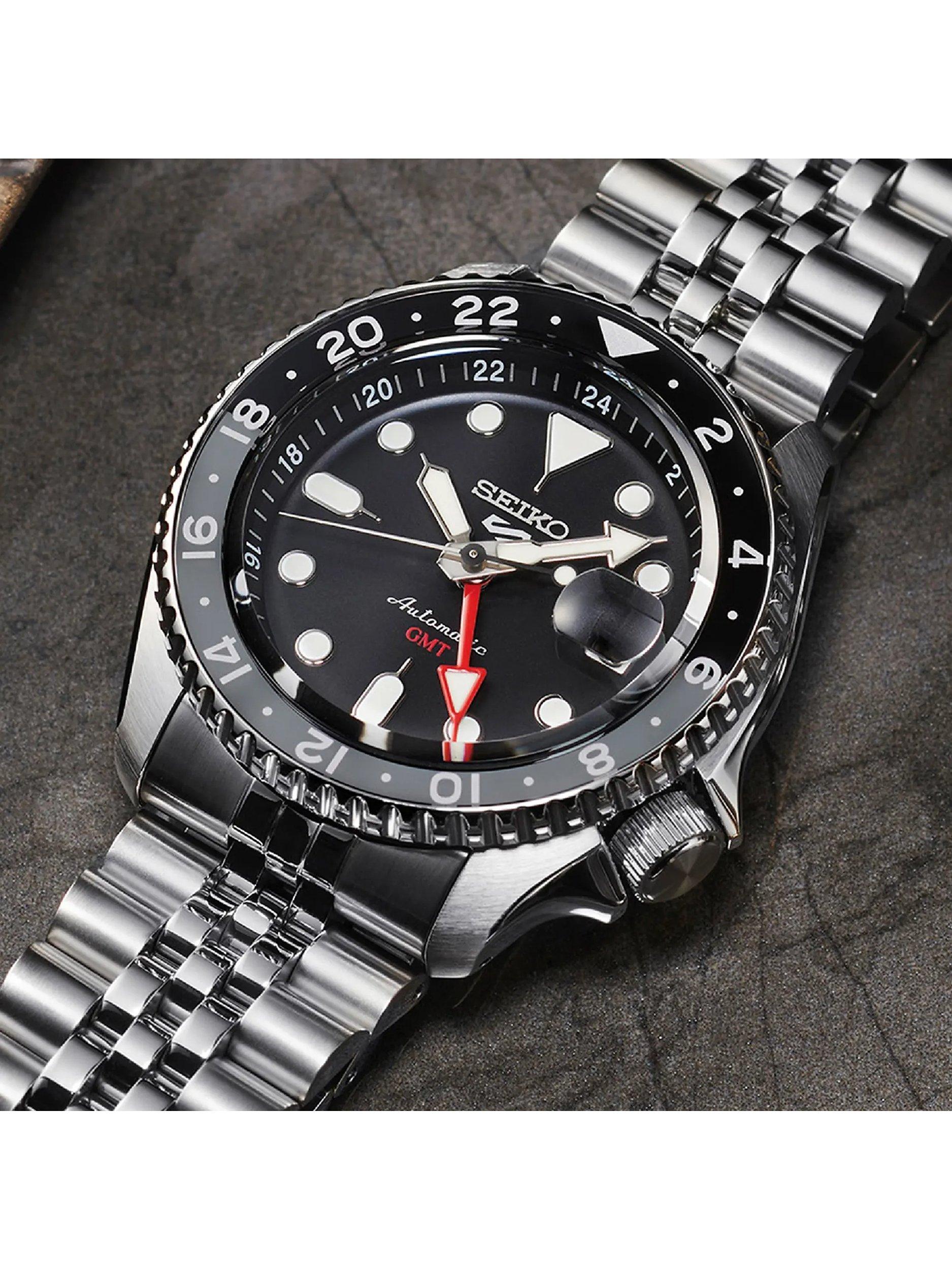 SSK001K1 Men's 5 Sport Series Automatic Date Bracelet Strap Watch, Silver/Black
