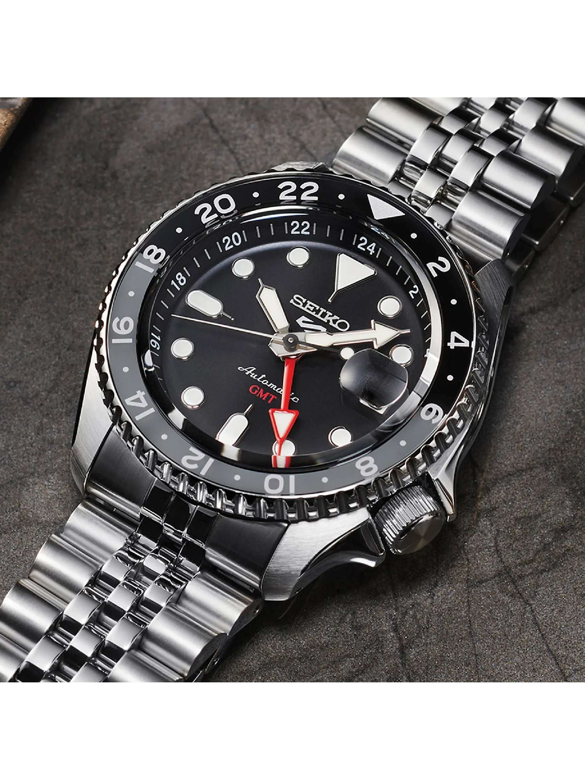 SSK001K1 Men's 5 Sport Series Automatic Date Bracelet Strap Watch, Silver/Black
