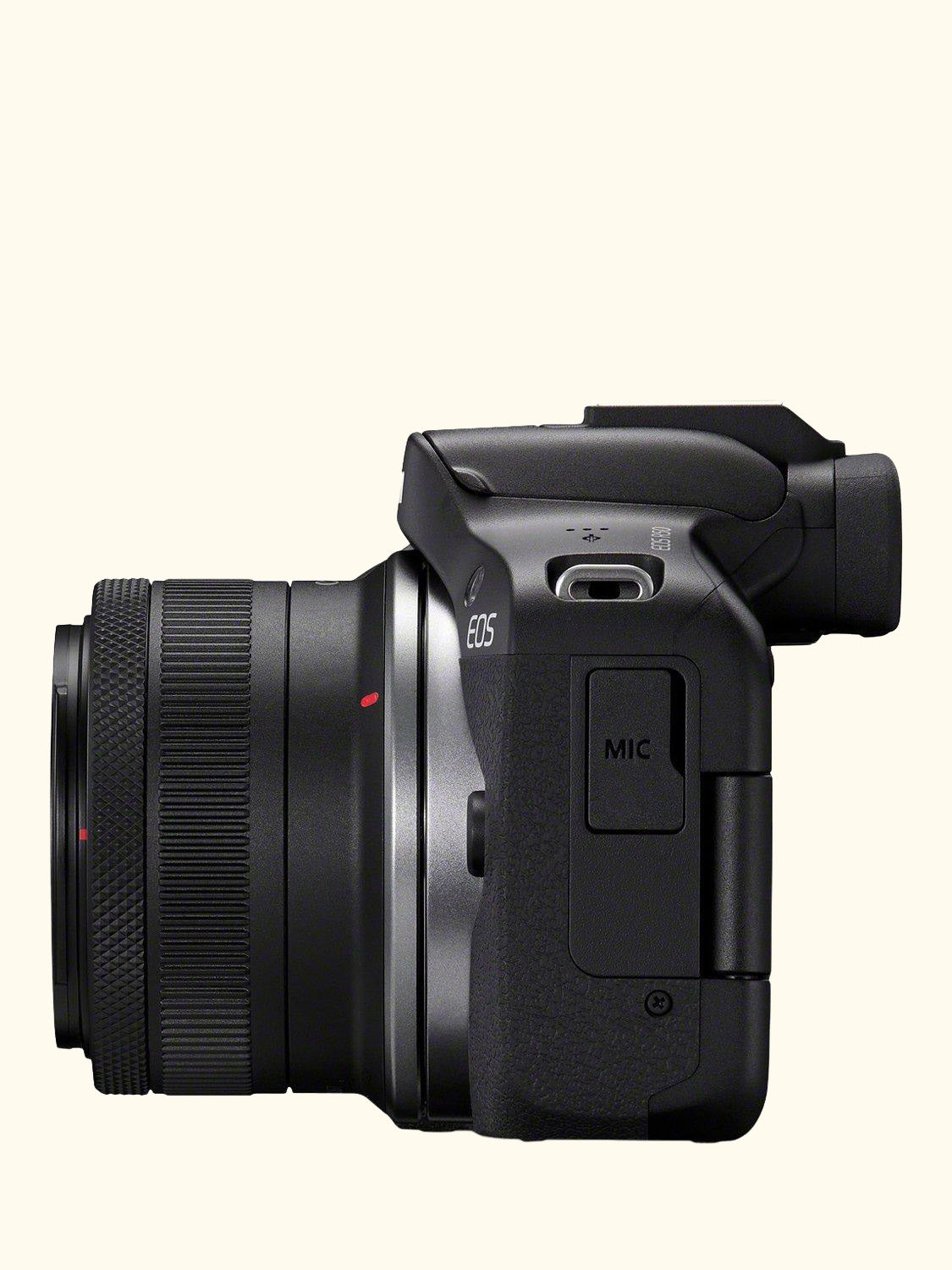 EOS R50 Compact System Camera with RF-S 18-45mm Zoom Lens, 4K Ultra HD, 24.2MP, Wi-Fi, Bluetooth, OLED EVF, 3” Vari-Angle Touch Screen