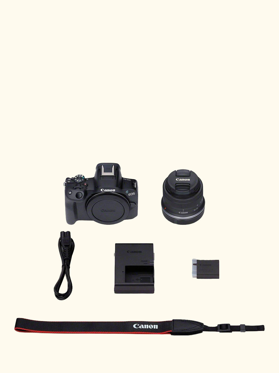 EOS R50 Compact System Camera with RF-S 18-45mm Zoom Lens, 4K Ultra HD, 24.2MP, Wi-Fi, Bluetooth, OLED EVF, 3” Vari-Angle Touch Screen
