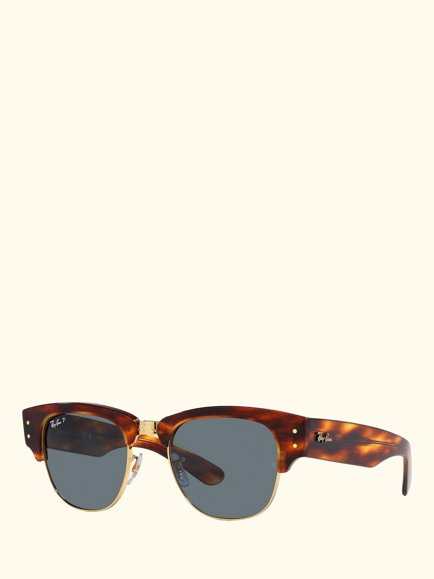 RB0316S Men's Mega Clubmaster Polarised Oval Sunglasses, Striped Havana