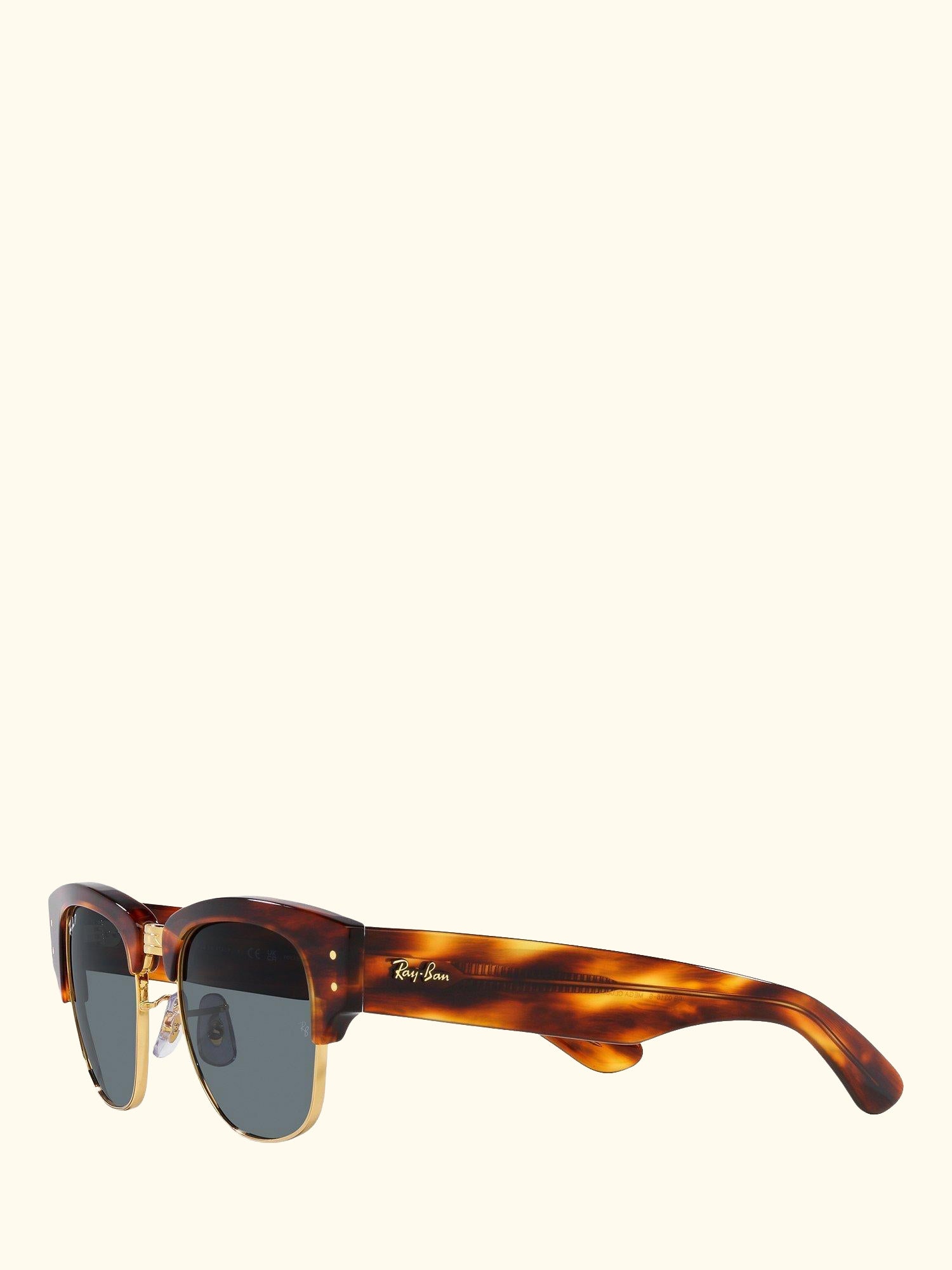 RB0316S Men's Mega Clubmaster Polarised Oval Sunglasses, Striped Havana
