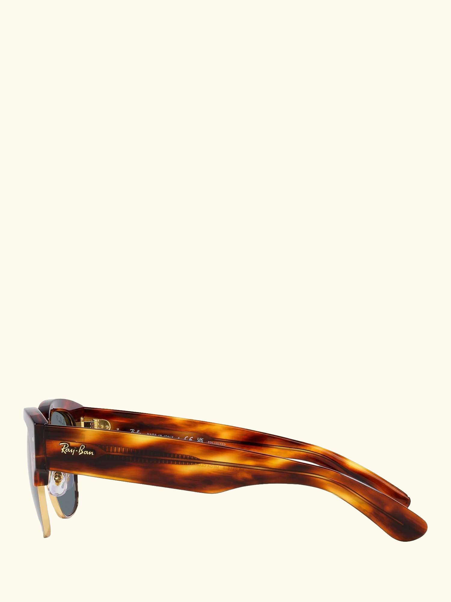 RB0316S Men's Mega Clubmaster Polarised Oval Sunglasses, Striped Havana