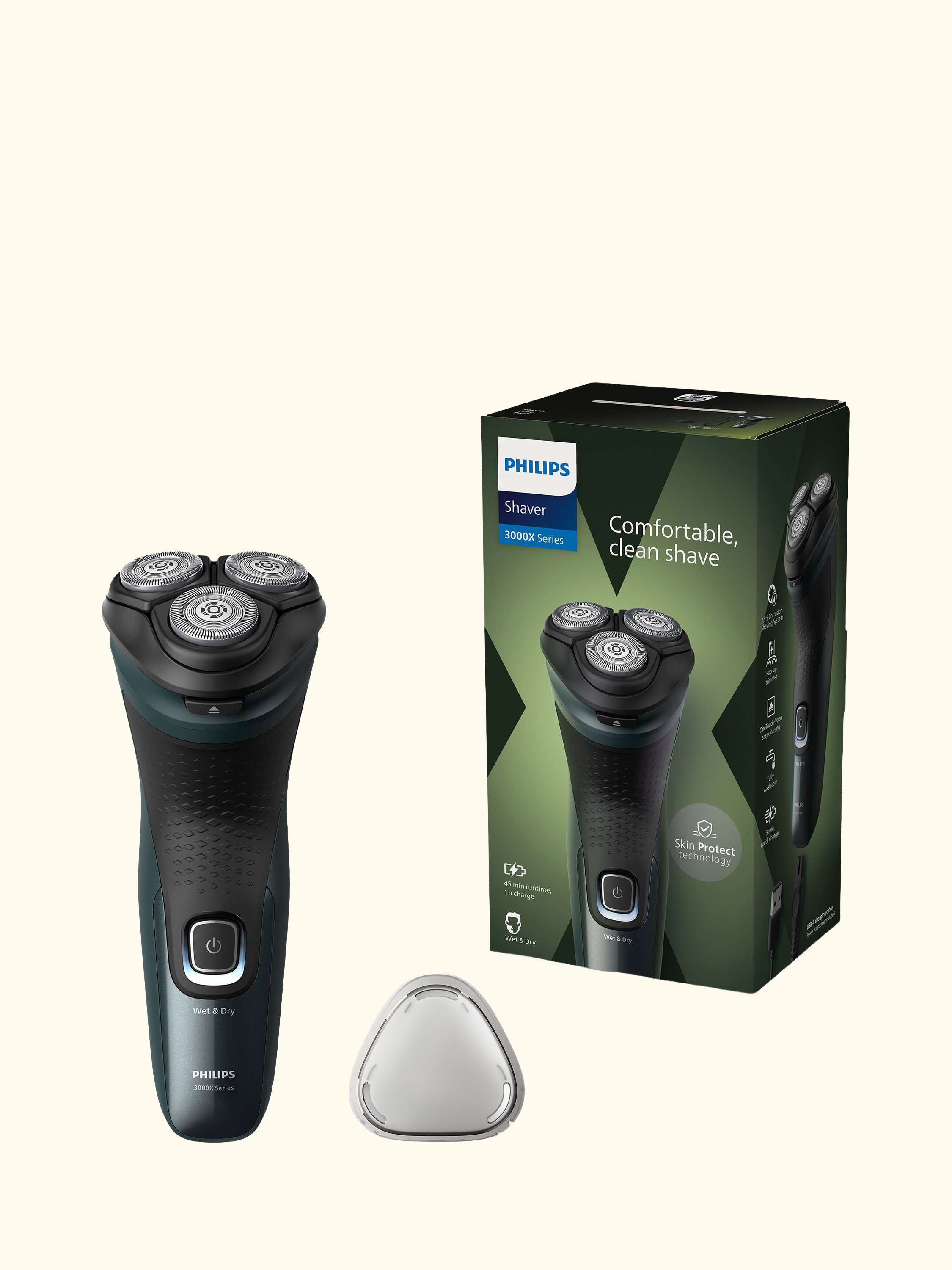 Series 3000X X3052/00 Wet & Dry Electric Shaver with 27 PowerCut Blades, 4D Flex Heads & Pop-up Trimmer, Dark Green Forest