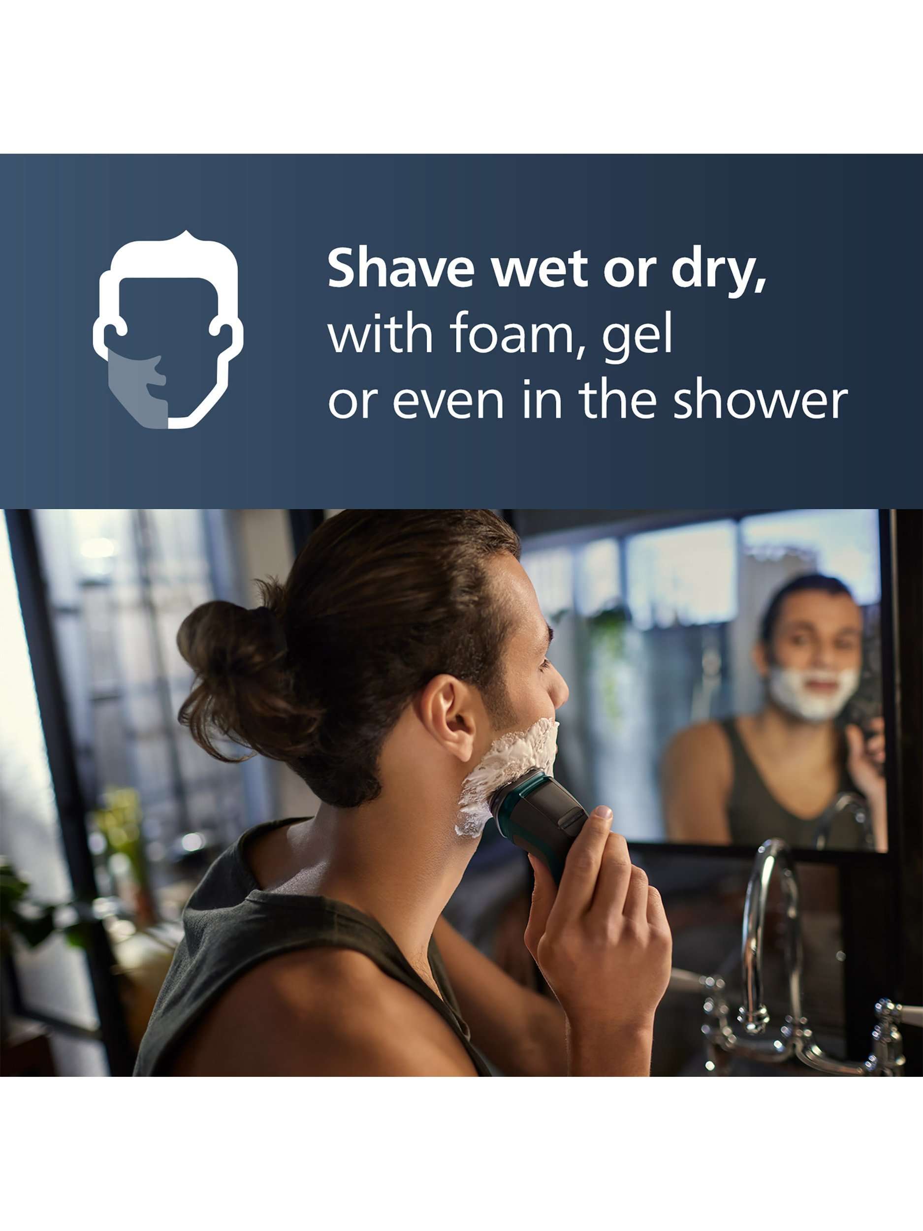 Series 3000X X3052/00 Wet & Dry Electric Shaver with 27 PowerCut Blades, 4D Flex Heads & Pop-up Trimmer, Dark Green Forest