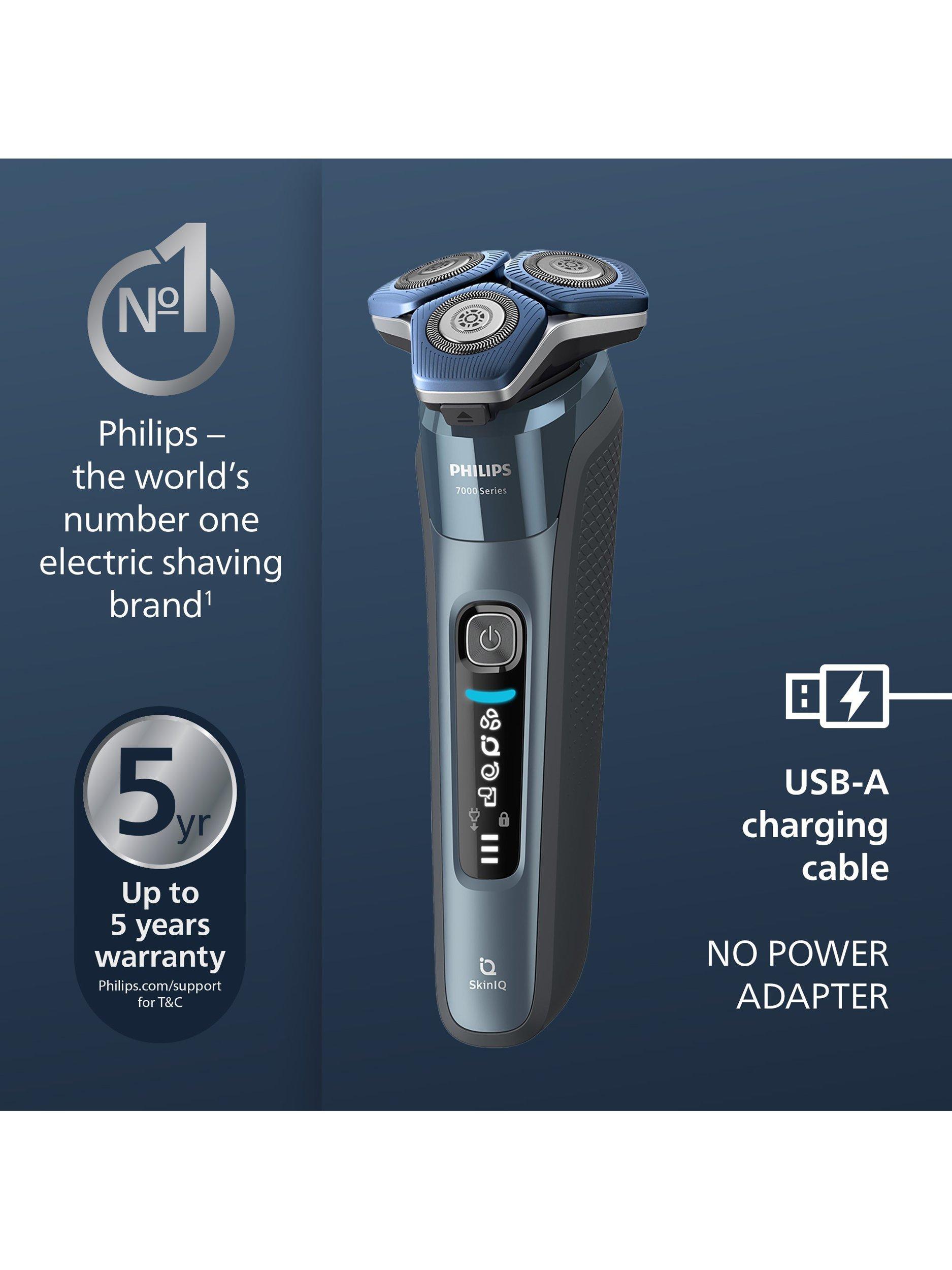S7882/55 Series 7000 Wet & Dry Electric Shaver with Pop-up Trimmer, TravelCase, Quick Clean Pod, GroomTribe App Connection and Full LED Display, Ice Blue
