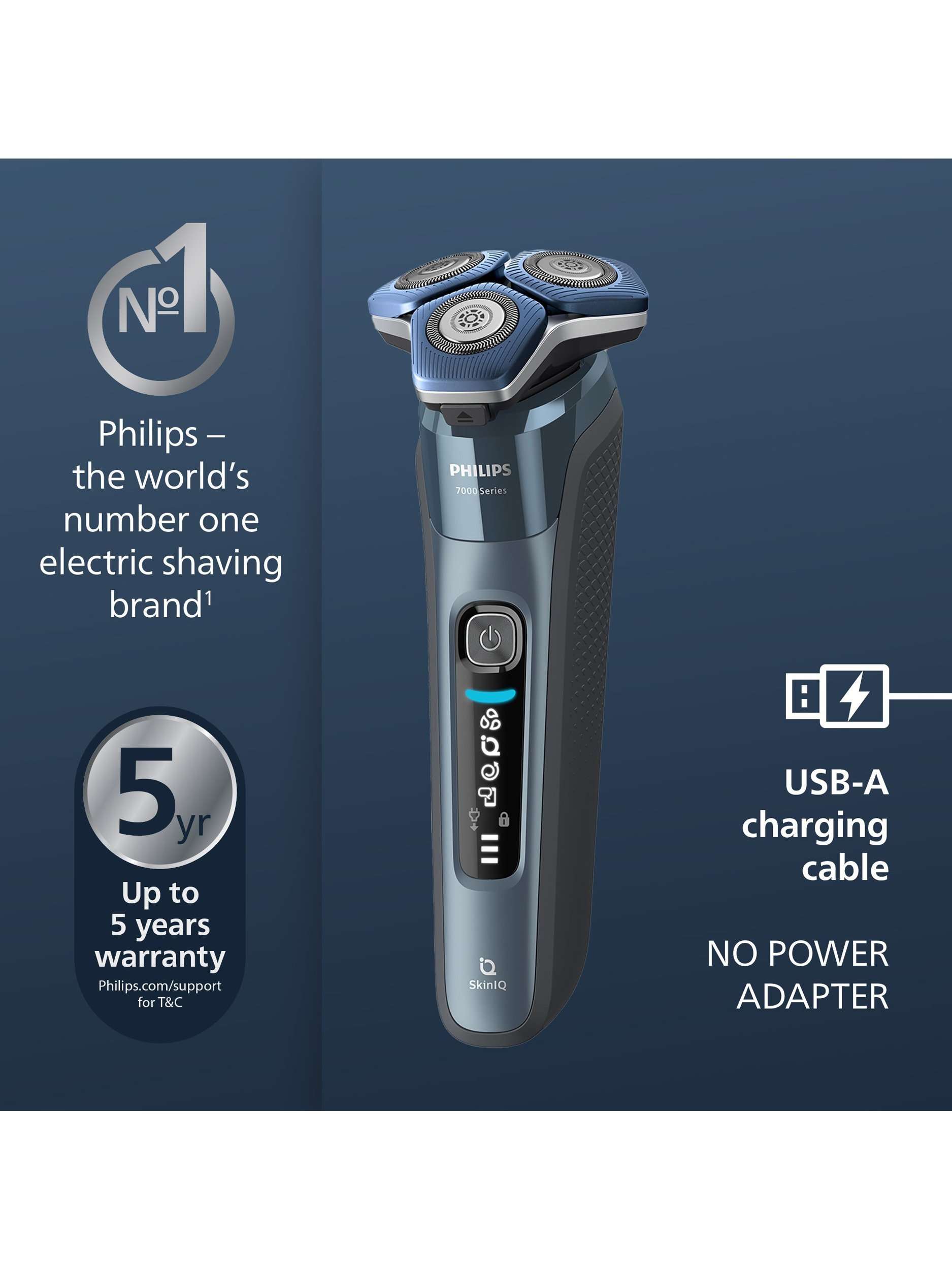 S7882/55 Series 7000 Wet & Dry Electric Shaver with Pop-up Trimmer, TravelCase, Quick Clean Pod, GroomTribe App Connection and Full LED Display, Ice Blue