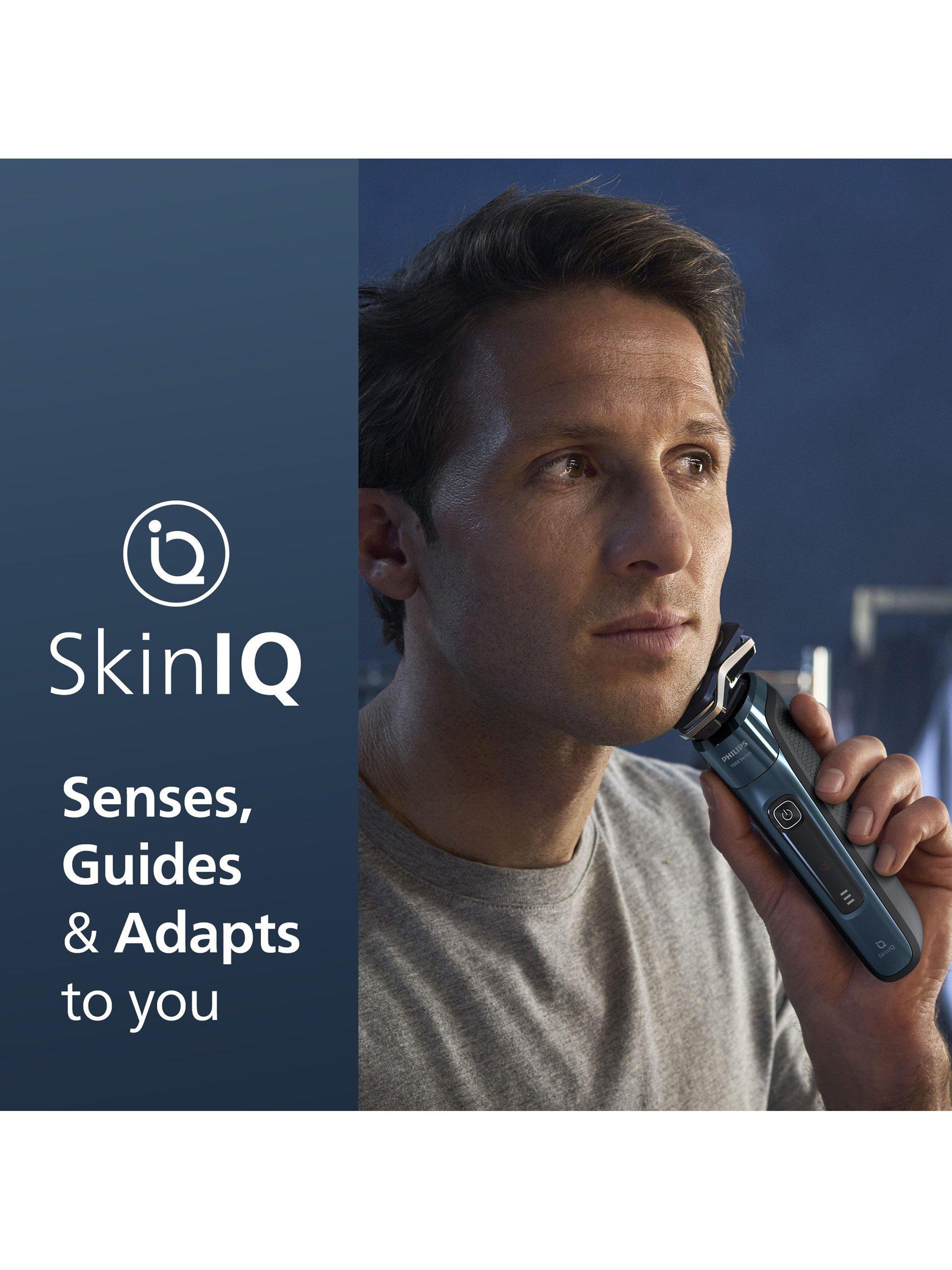 S7882/55 Series 7000 Wet & Dry Electric Shaver with Pop-up Trimmer, TravelCase, Quick Clean Pod, GroomTribe App Connection and Full LED Display, Ice Blue
