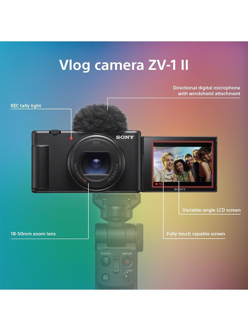 ZV-1 II Compact Digital Camera with 18-50mm Lens, 2.7x Optical Zoom, 4K Ultra HD, 20.1MP, Wi-Fi, Bluetooth, 3” Vari-Angle Touch Screen, Black