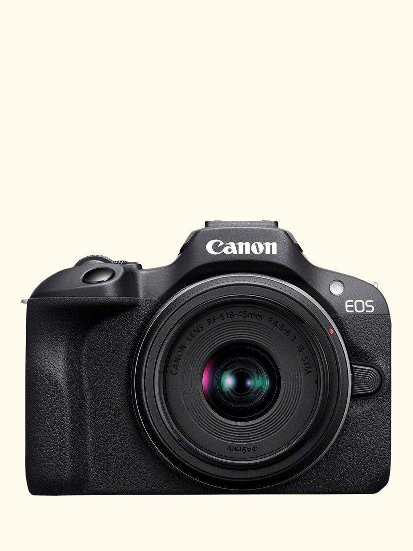 EOS R100 Compact System Camera with RF-S 18-45mm Zoom Lens, 4K Ultra HD, 24.1MP, Wi-Fi, Bluetooth, OLED EVF, 3" Screen, Black