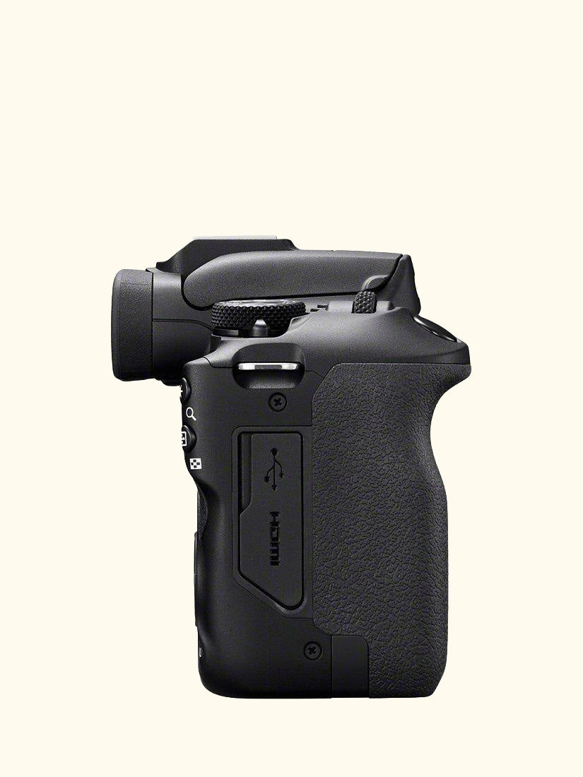 EOS R100 Compact System Camera with RF-S 18-45mm Zoom Lens, 4K Ultra HD, 24.1MP, Wi-Fi, Bluetooth, OLED EVF, 3" Screen, Black