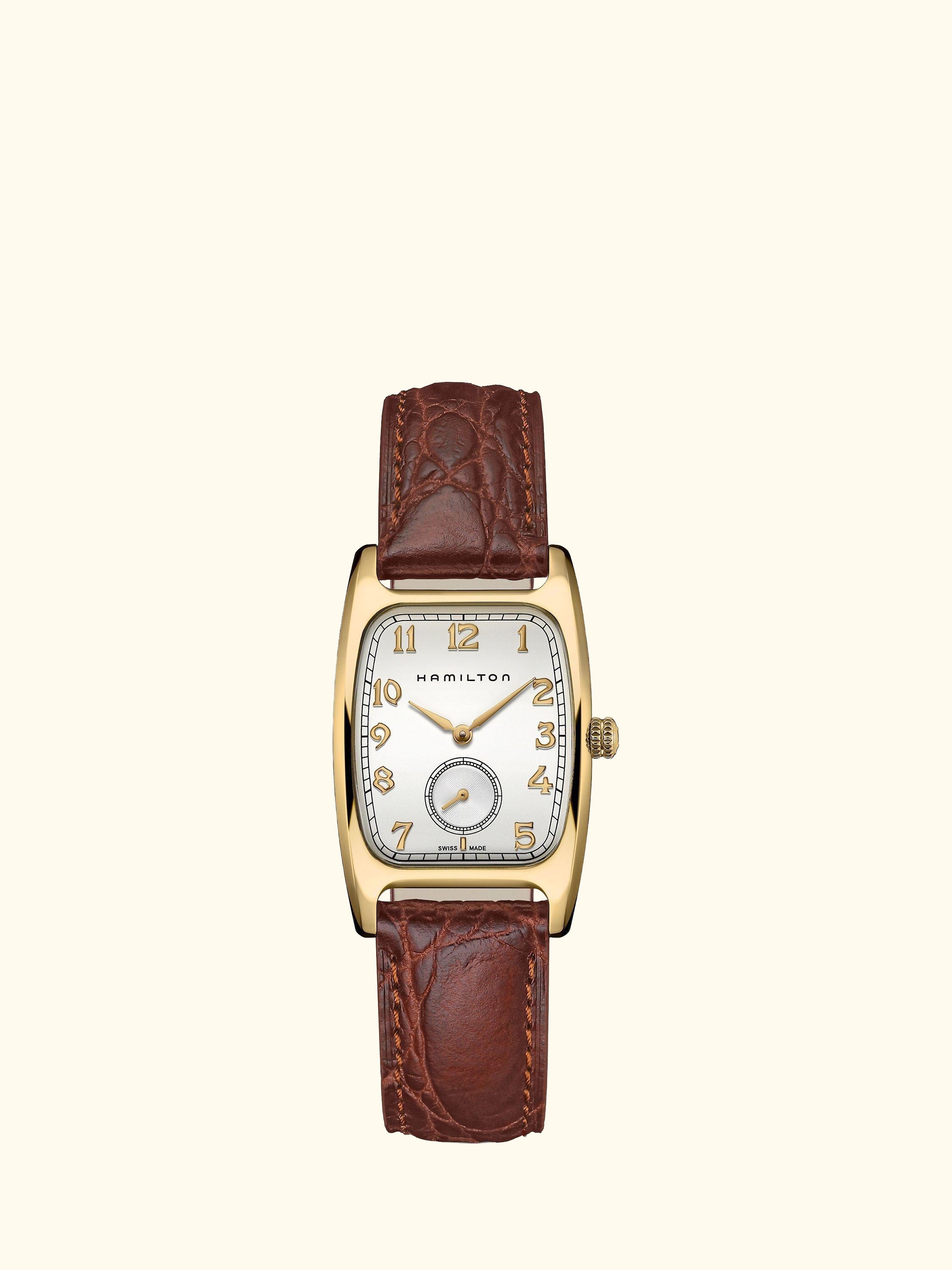 x Indiana Jones H13431553 Unisex American Classic Boulton Small Second Leather Strap Watch, Brown/Gold