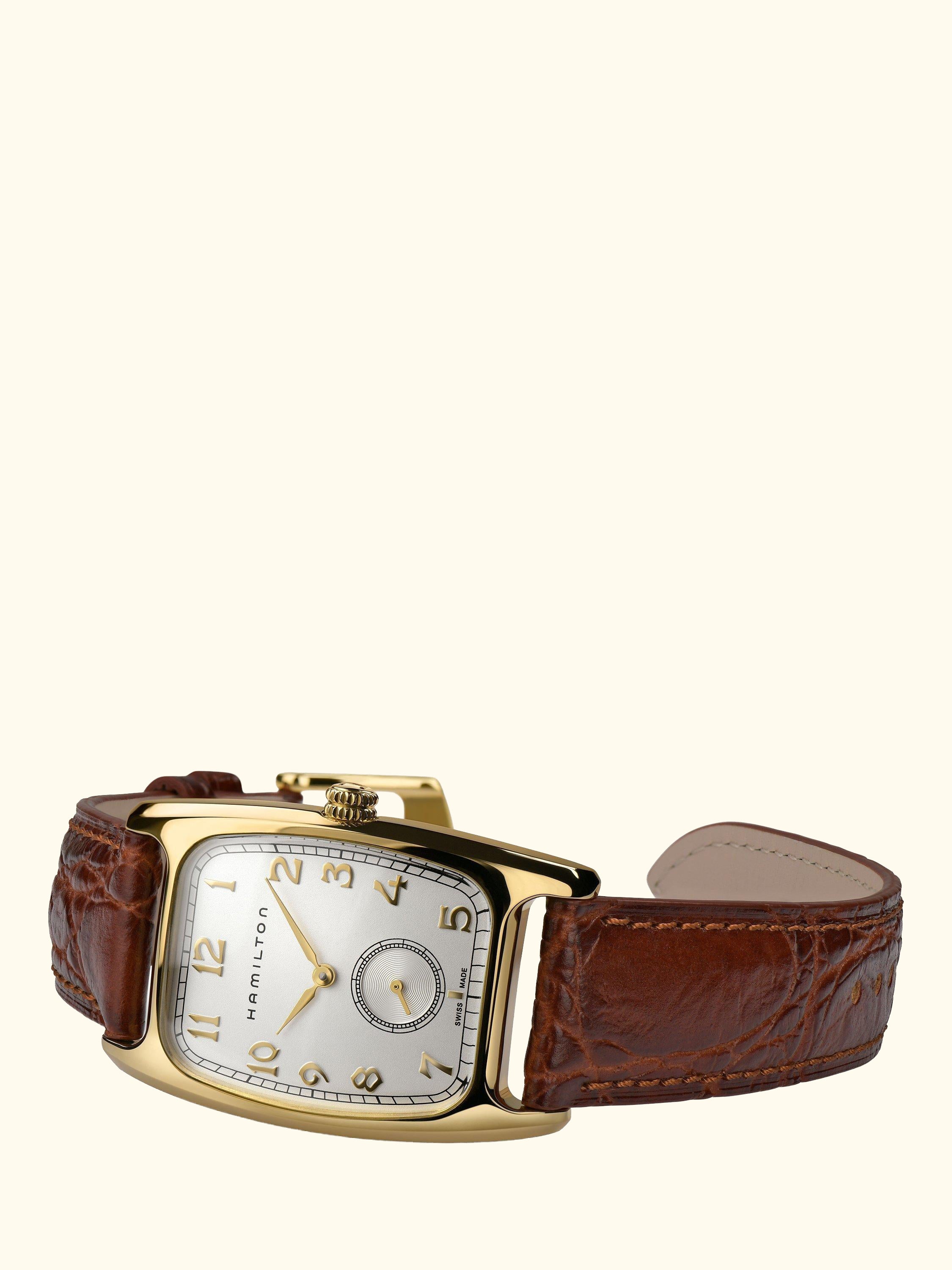 x Indiana Jones H13431553 Unisex American Classic Boulton Small Second Leather Strap Watch, Brown/Gold