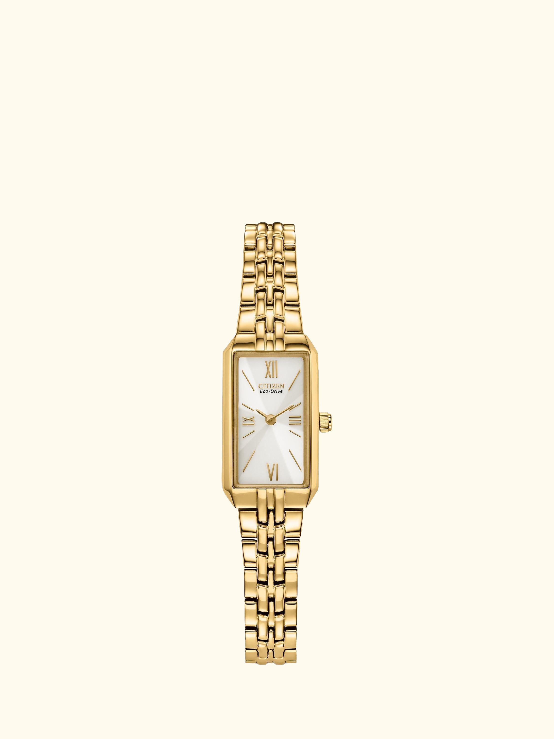 EG2693-51P Women's Eco-Drive Rectangular Bracelet Strap Watch, Gold