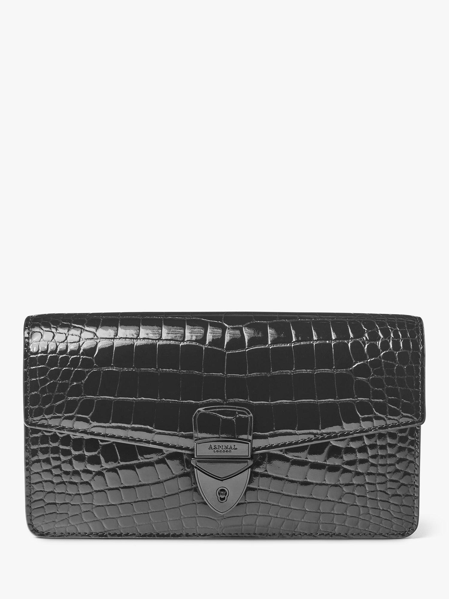 Mayfair Croc Effect Leather Clutch Bag, Black