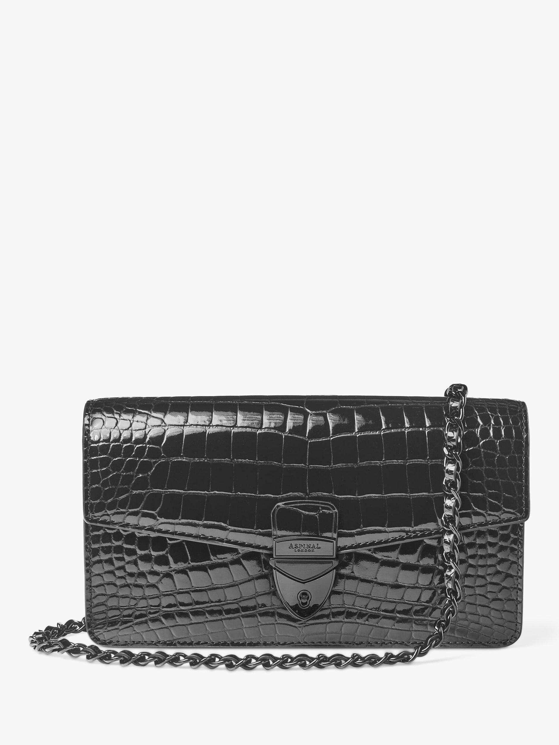 Mayfair Croc Effect Leather Clutch Bag, Black