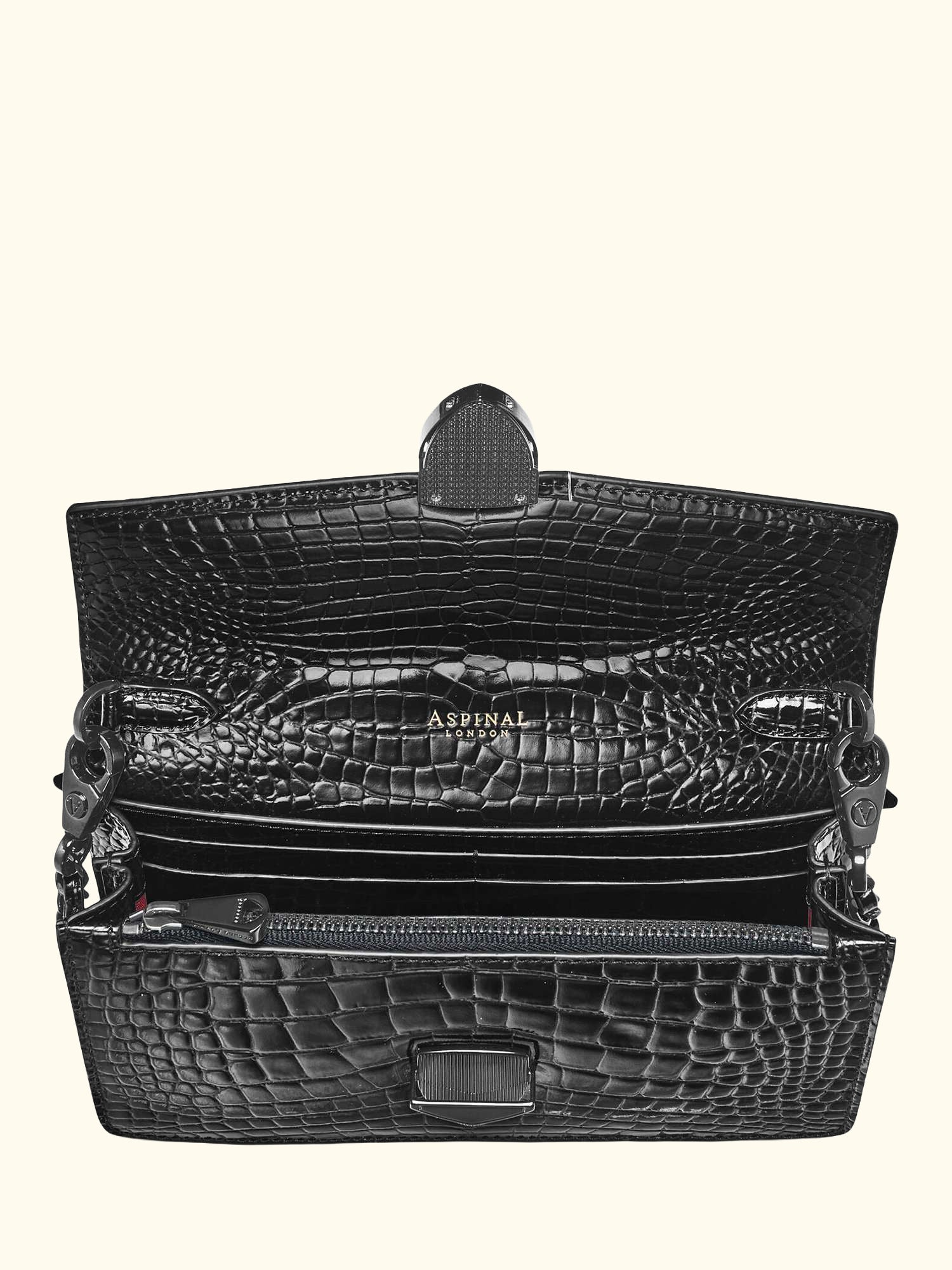 Mayfair Croc Effect Leather Clutch Bag, Black