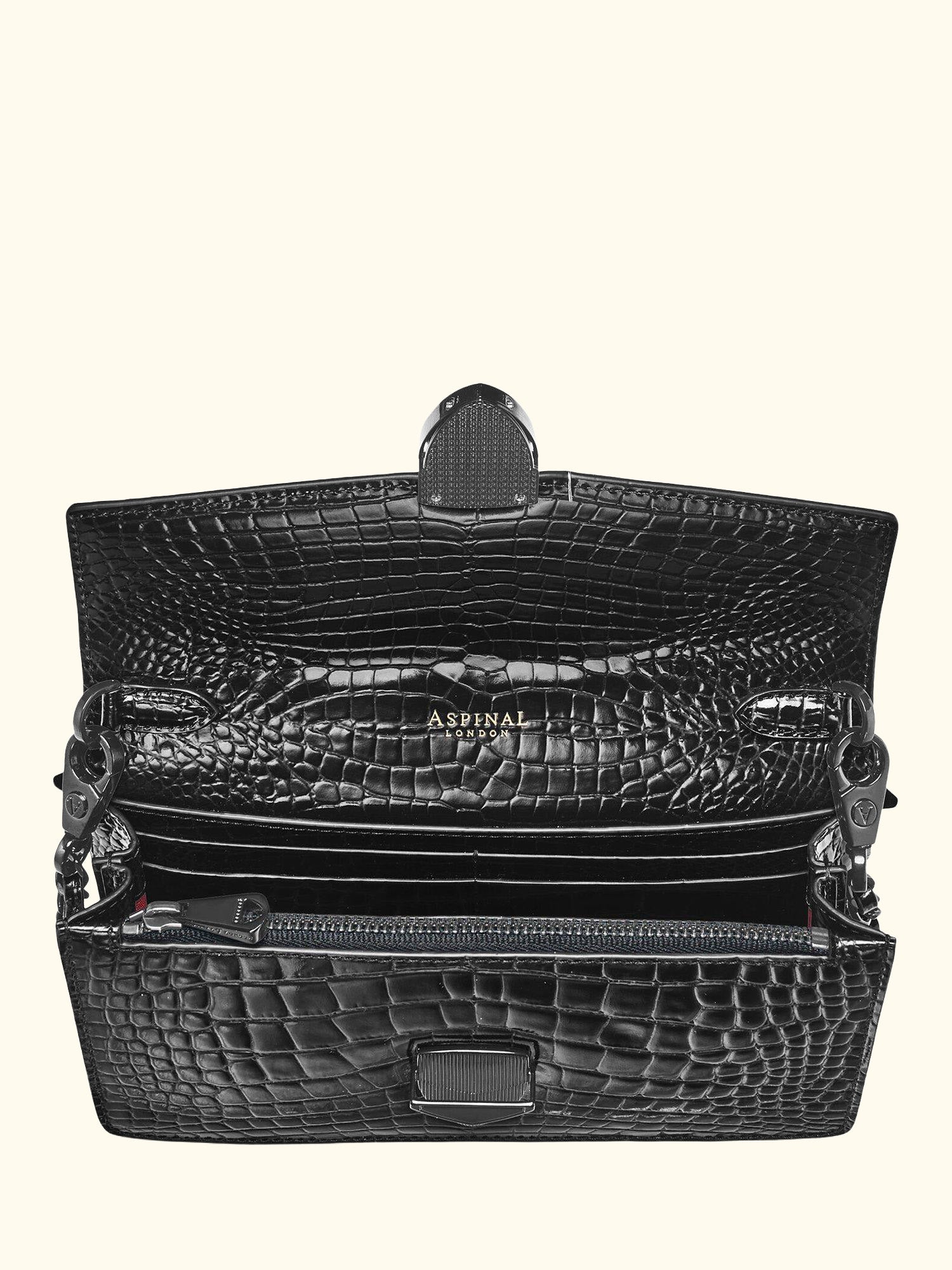 Mayfair Croc Effect Leather Clutch Bag, Black