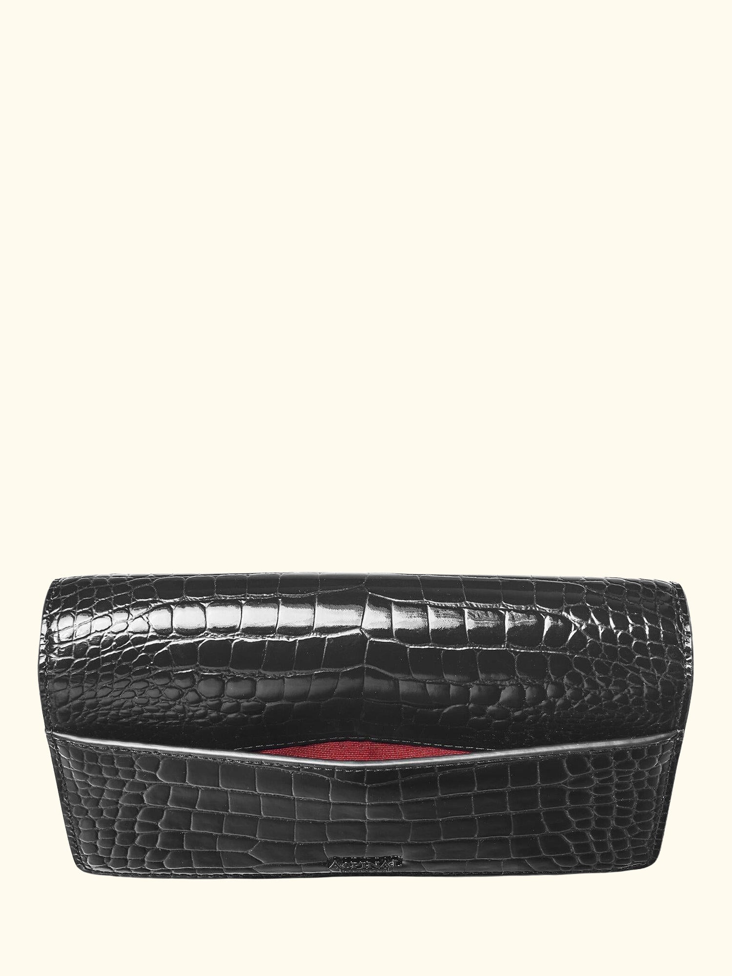 Mayfair Croc Effect Leather Clutch Bag, Black