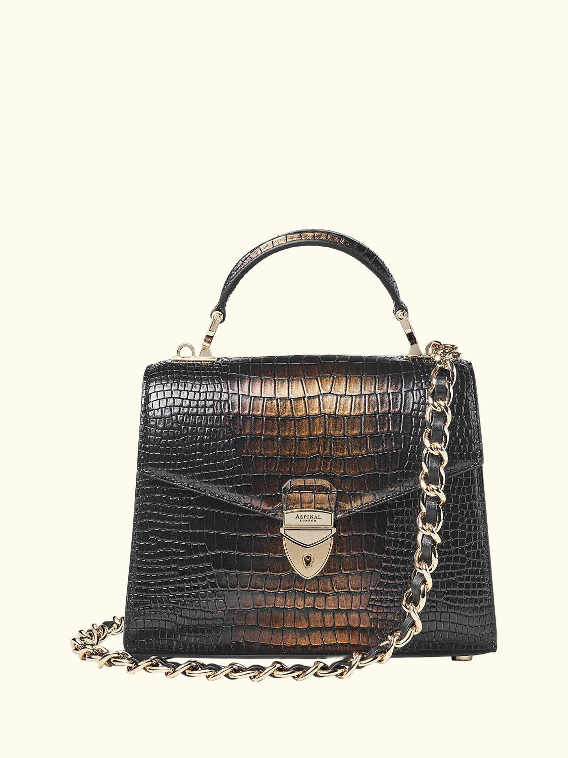 Midi Mayfair 2 Croc Leather  Cross Body Bag, Black/Gold