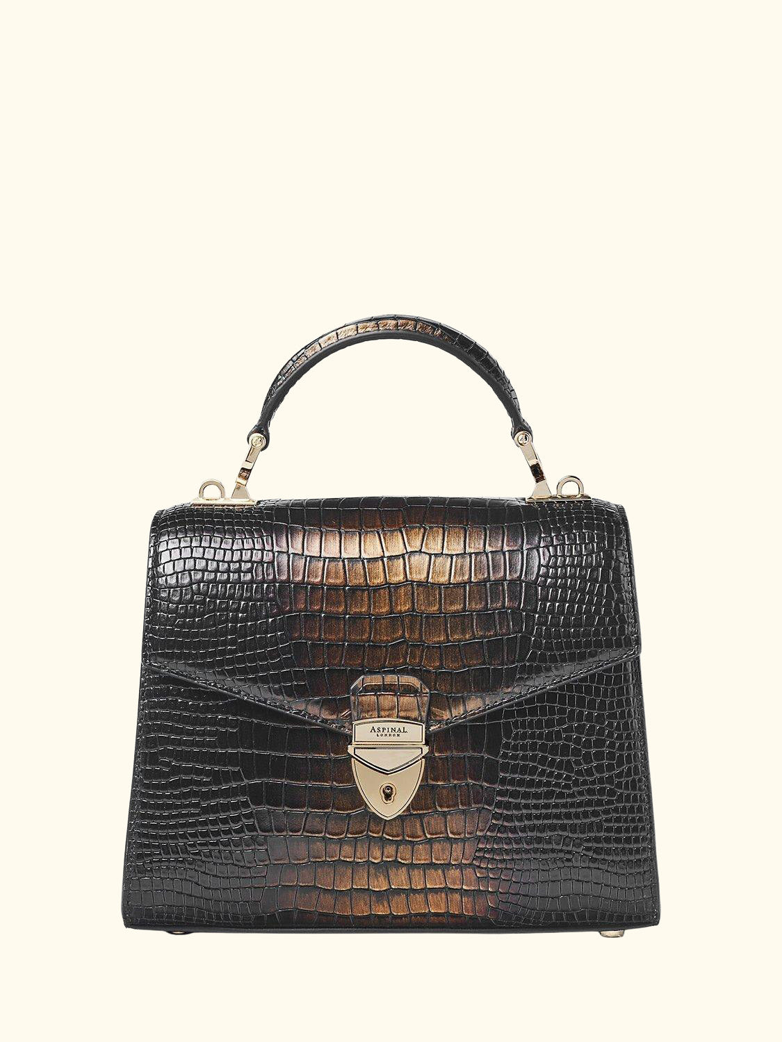 Midi Mayfair 2 Croc Leather  Cross Body Bag, Black/Gold
