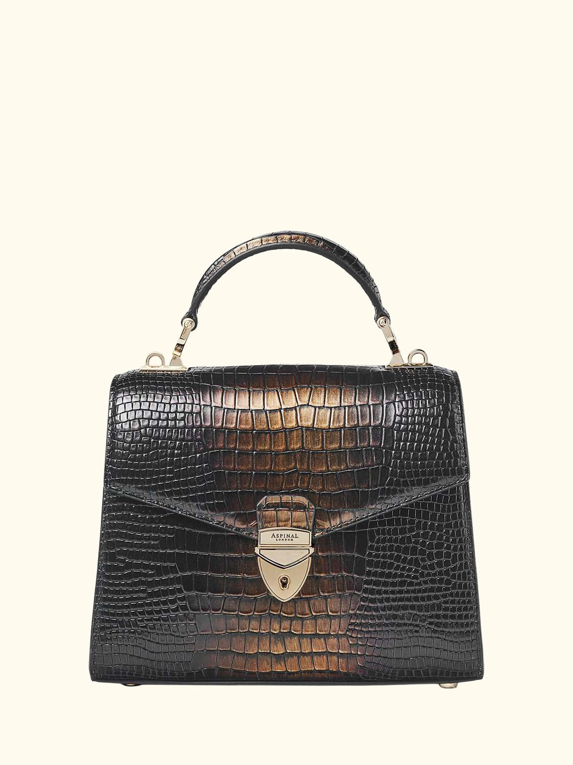 Midi Mayfair 2 Croc Leather  Cross Body Bag, Black/Gold