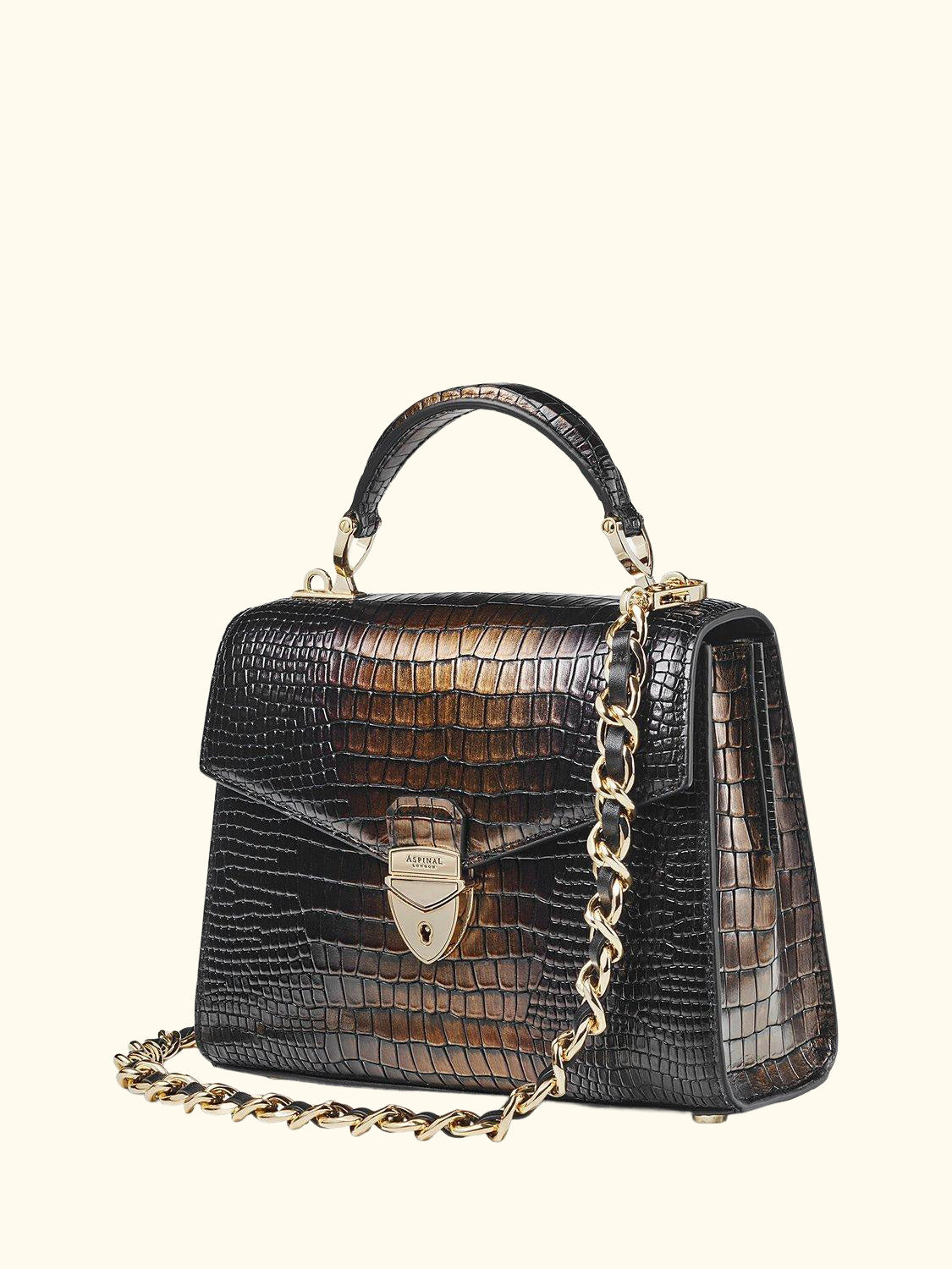 Midi Mayfair 2 Croc Leather  Cross Body Bag, Black/Gold