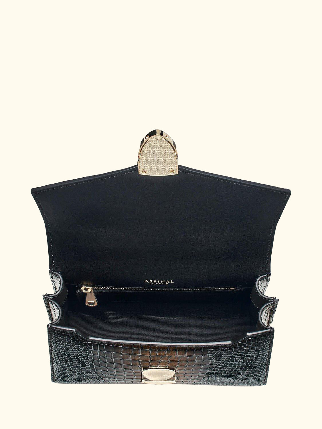 Midi Mayfair 2 Croc Leather  Cross Body Bag, Black/Gold
