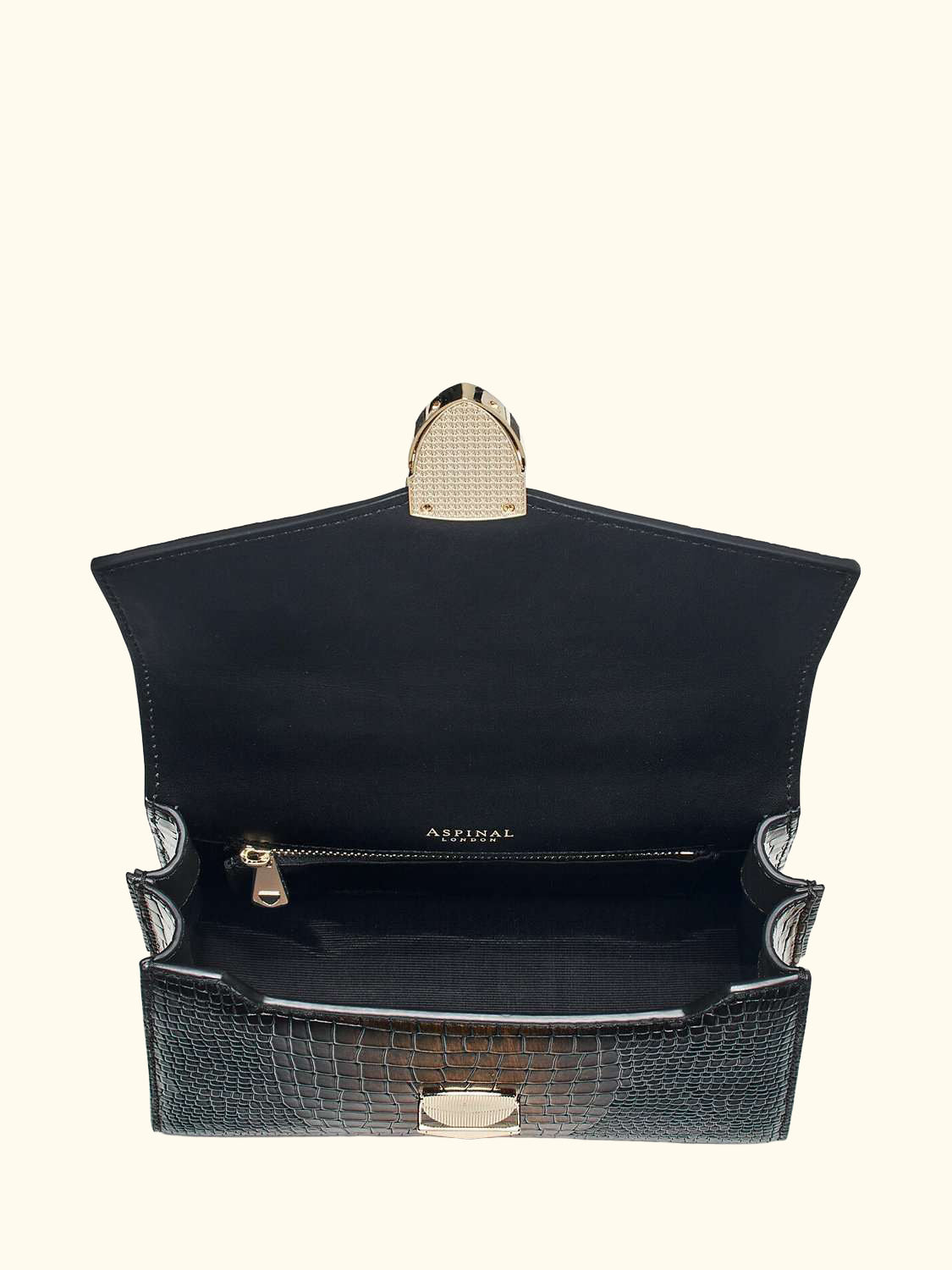 Midi Mayfair 2 Croc Leather  Cross Body Bag, Black/Gold
