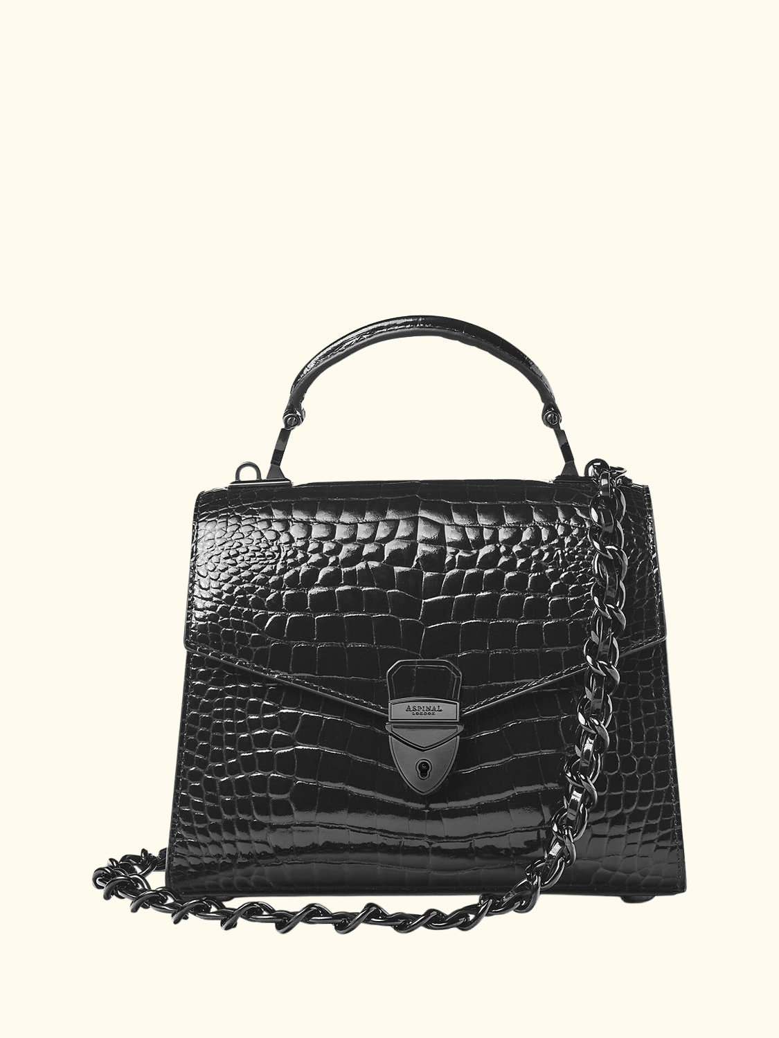 Midi Mayfair 2 Croc Leather Crossbody Bag, Black