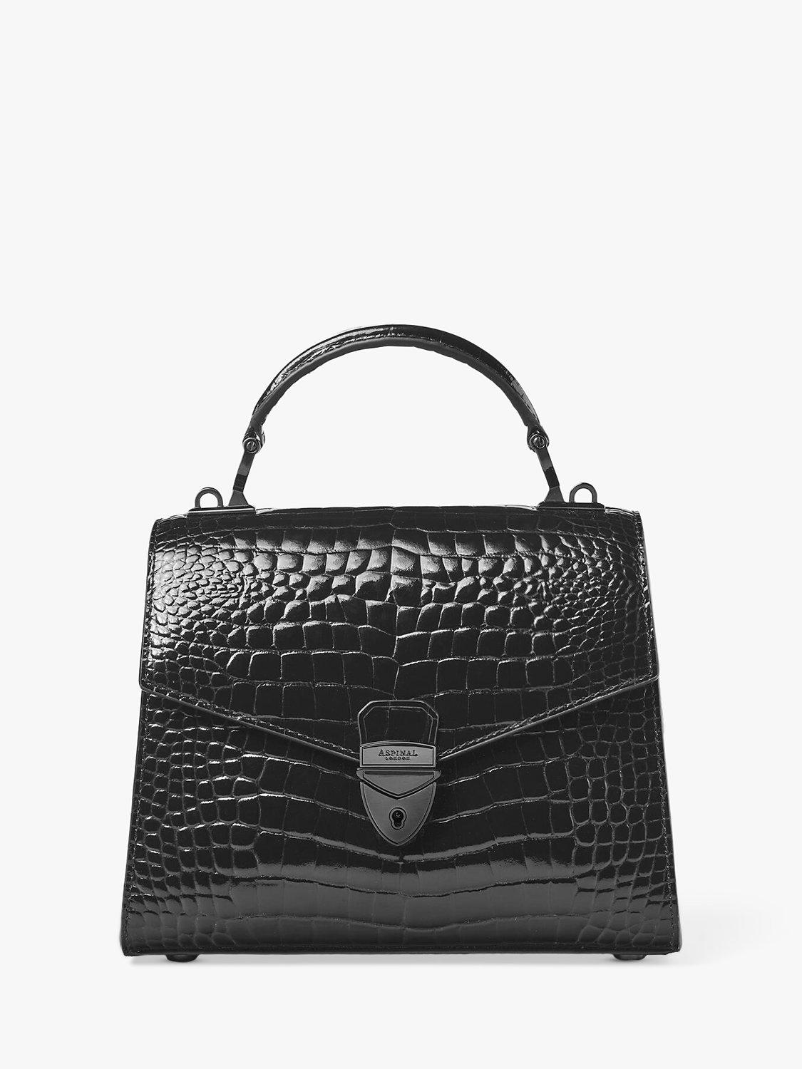 Midi Mayfair 2 Croc Leather Crossbody Bag, Black